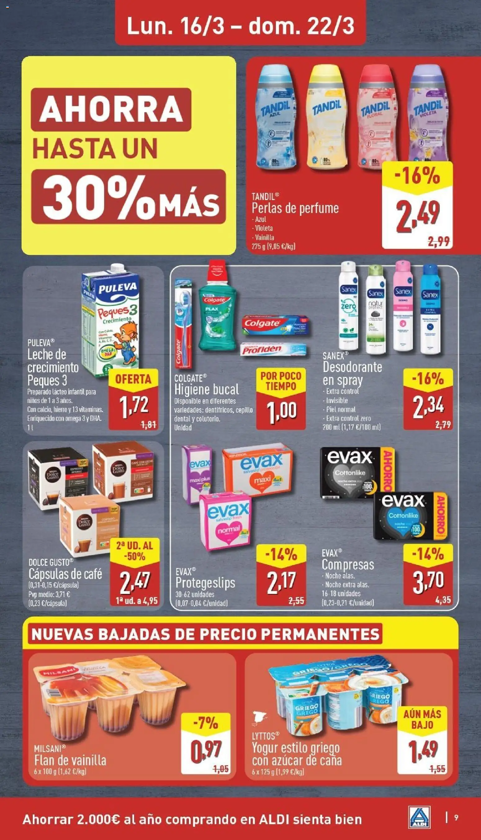 Aldi folleto Canarias │ válido desde el 16.03.2026 | Página: 9 | Productos: Desodorante, Leche, Yogur, Γλυφιτζούρι