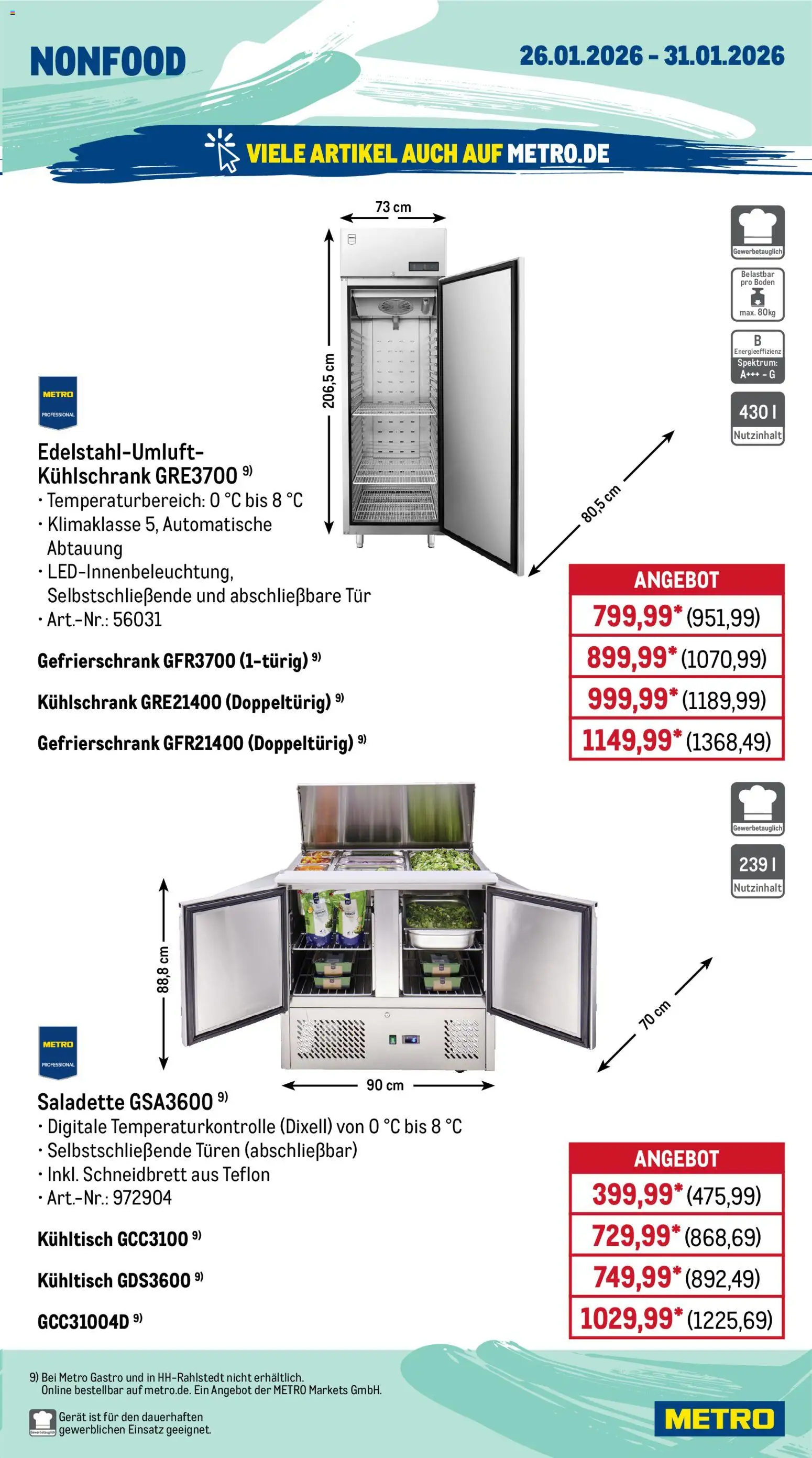 Metro Wochen-Angebote Gastro – gültig ab 26.01.2026 | Seite: 19 | Produkte: Gefrierschrank, Tür, Kühlschrank