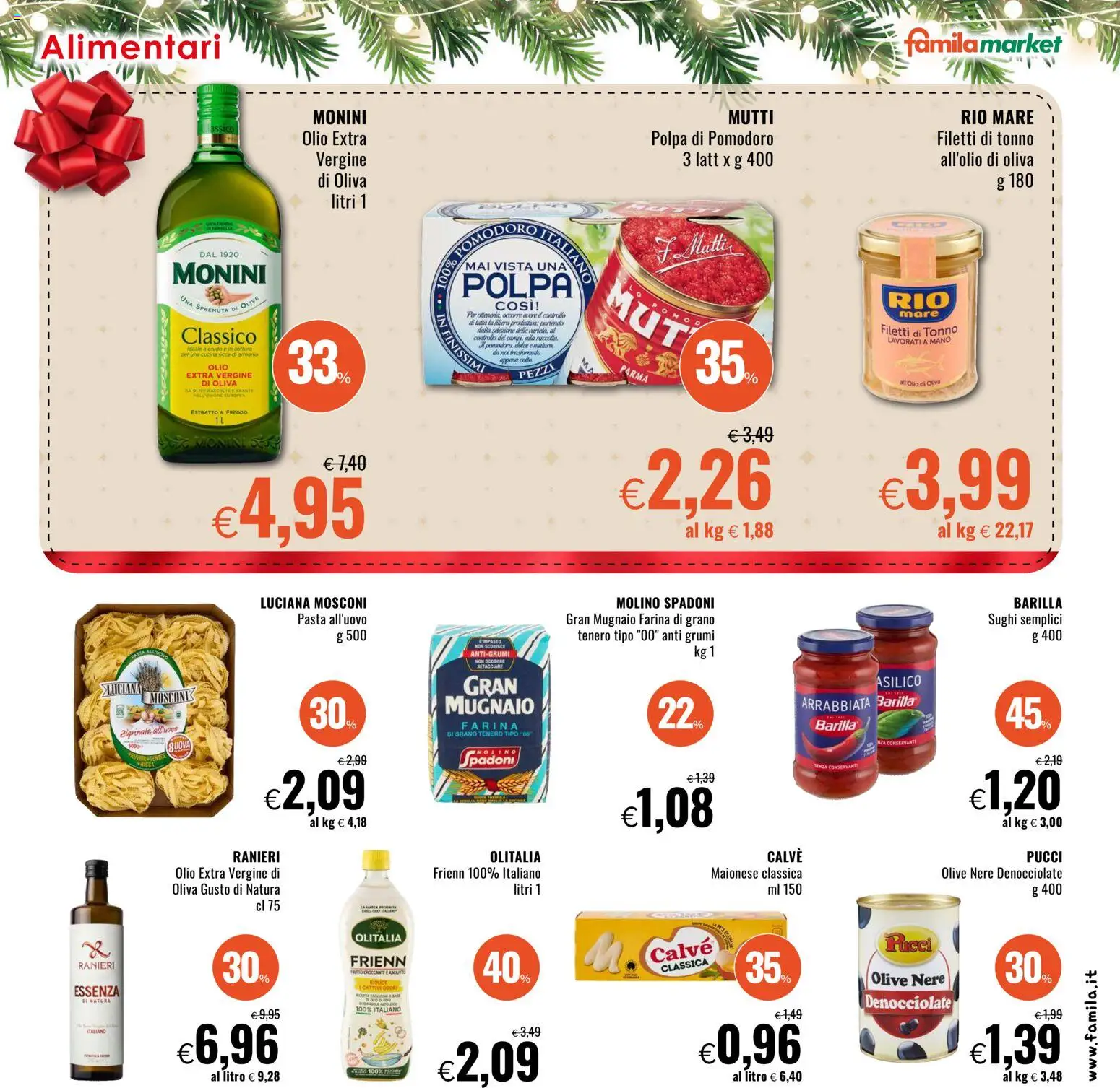 Volantino Famila del 11.12.2025 | Pagina: 23 | Prodotti: Olive, Pasta, Tonno, Olio extra vergine