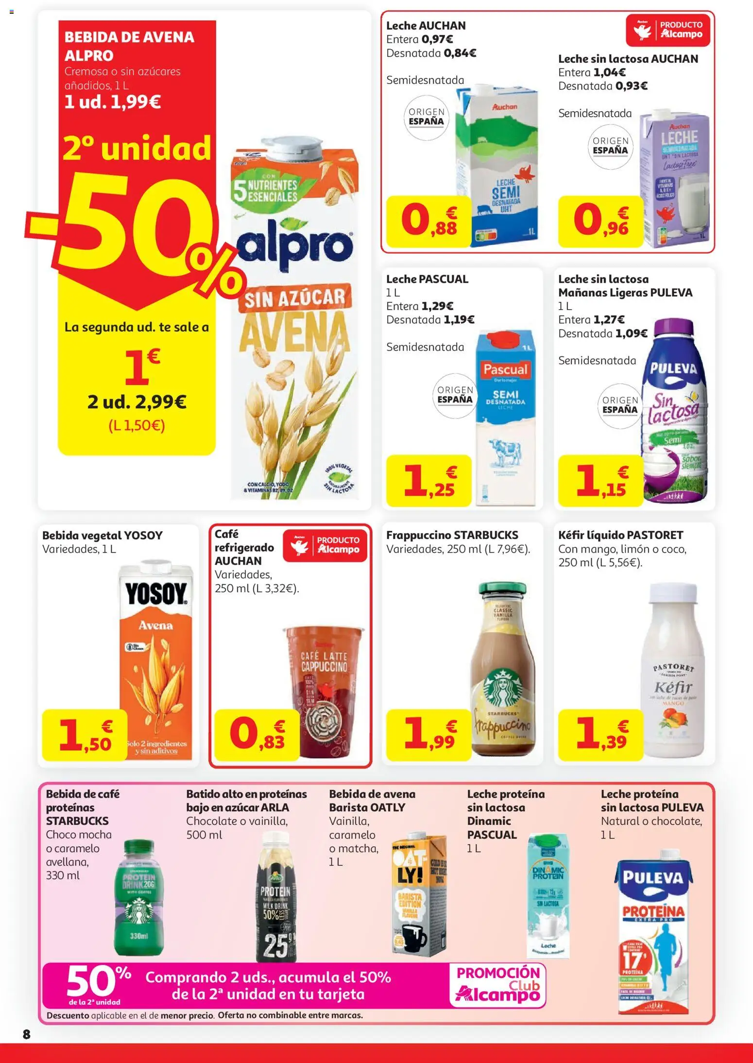 Alcampo  HG General Cat │ válido desde el 07.04.2026 | Página: 8 | Productos: Leche sin lactosa, Café, Té, Bebida de avena