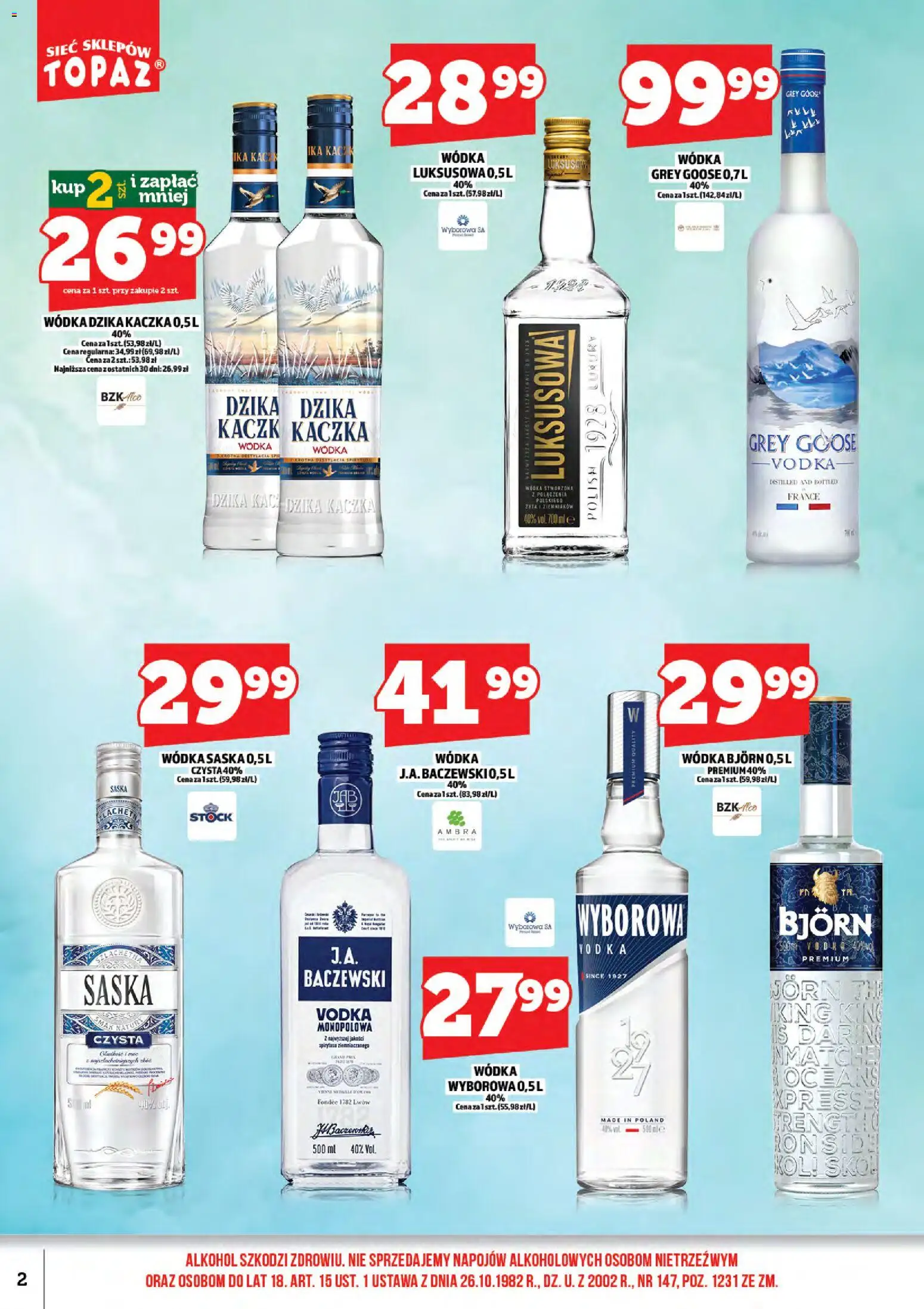 Topaz gazetka alkoholowa od 17.04.2026 | Strona: 4 | Produkty: Grey goose, Wódka Dzika Kaczka, Kaczka, Vodka