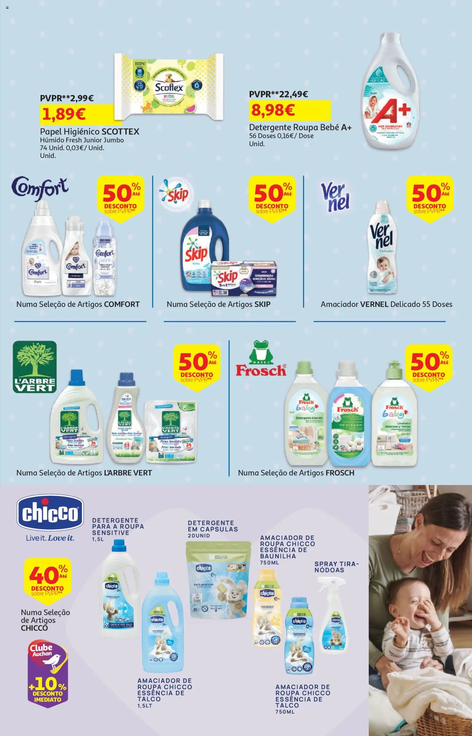 Auchan - Bebé │ válido de 13.01.2026 | Página: 33 | Produtos: Papel higiénico, Amaciador de roupa, Detergente