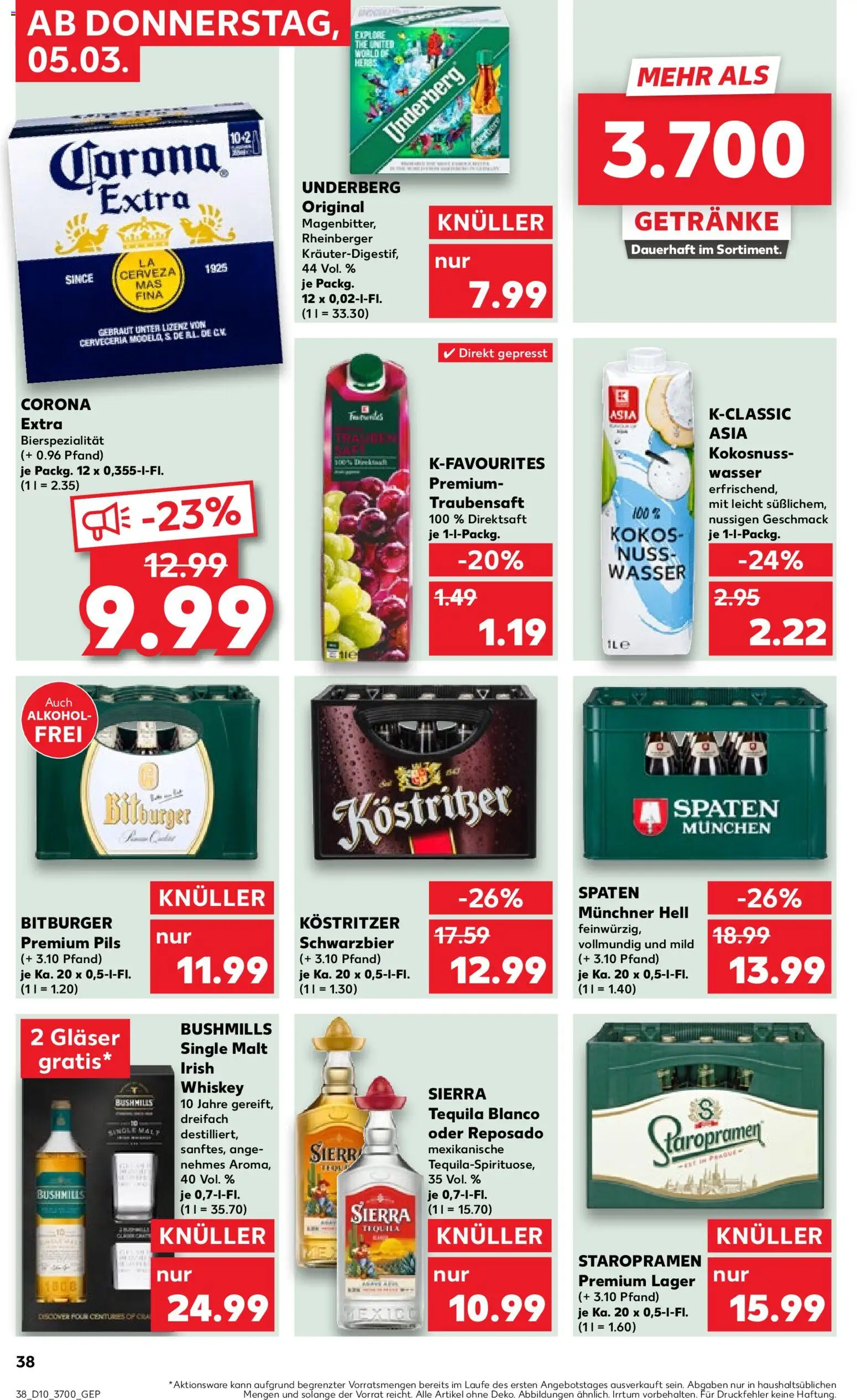 Kaufland prospekt Rostock	 – gültig ab 05.03.2026 | Seite: 38 | Produkte: Bitburger, Kostritzer, Pils, Underberg