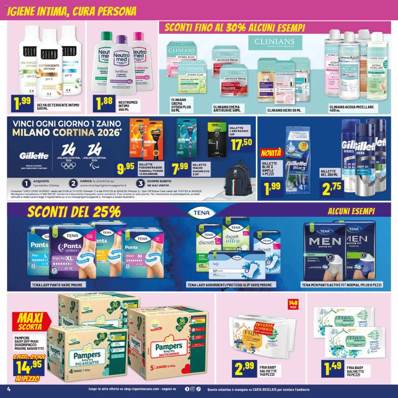 Volantino RisparmioCasa del 07.01.2026 | Pagina: 4 | Prodotti: Crema, Detergente, Zaino, Pampers
