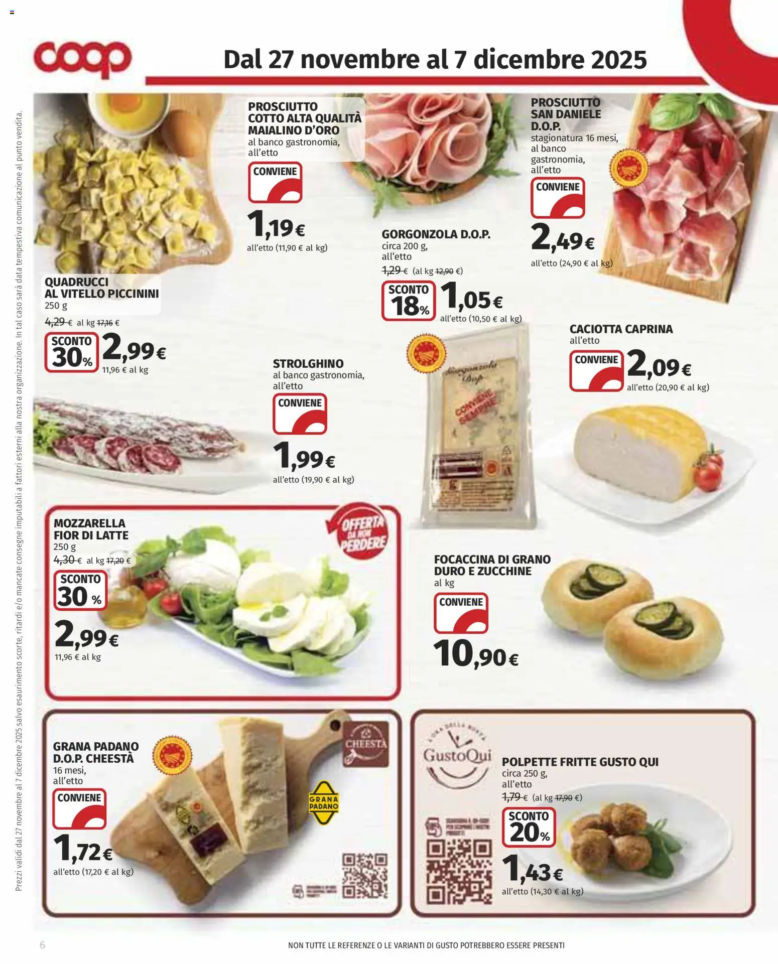 Volantino COOP del 27.11.2025 | Pagina: 6 | Prodotti: Prosciutto Cotto, Prosciutto, Vitello, Polpette