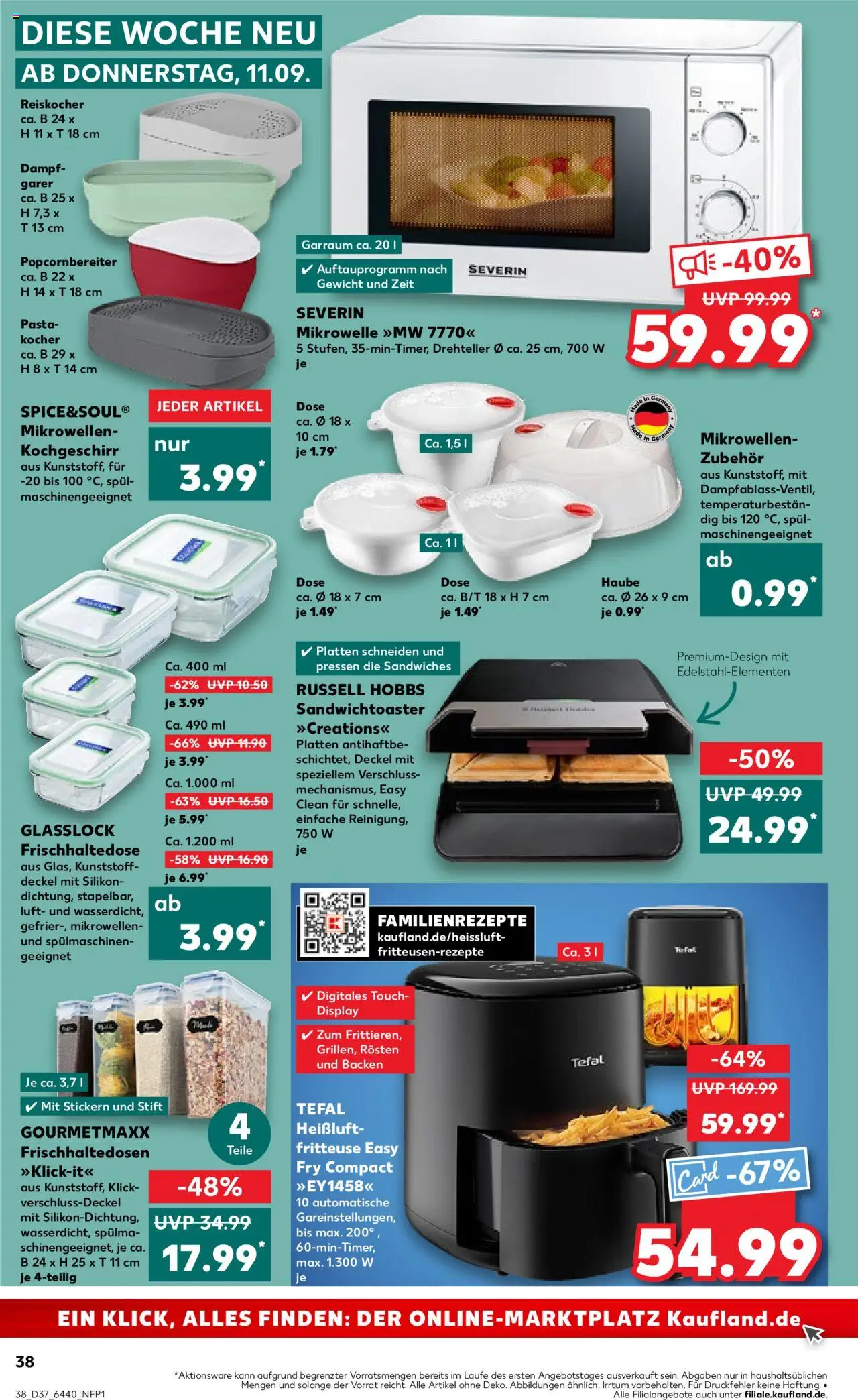 Kaufland prospekt Hannover	 – gültig ab 11.09.2025 | Seite: 38 | Produkte: Mikrowelle, Gewicht, Kocher, Pasta