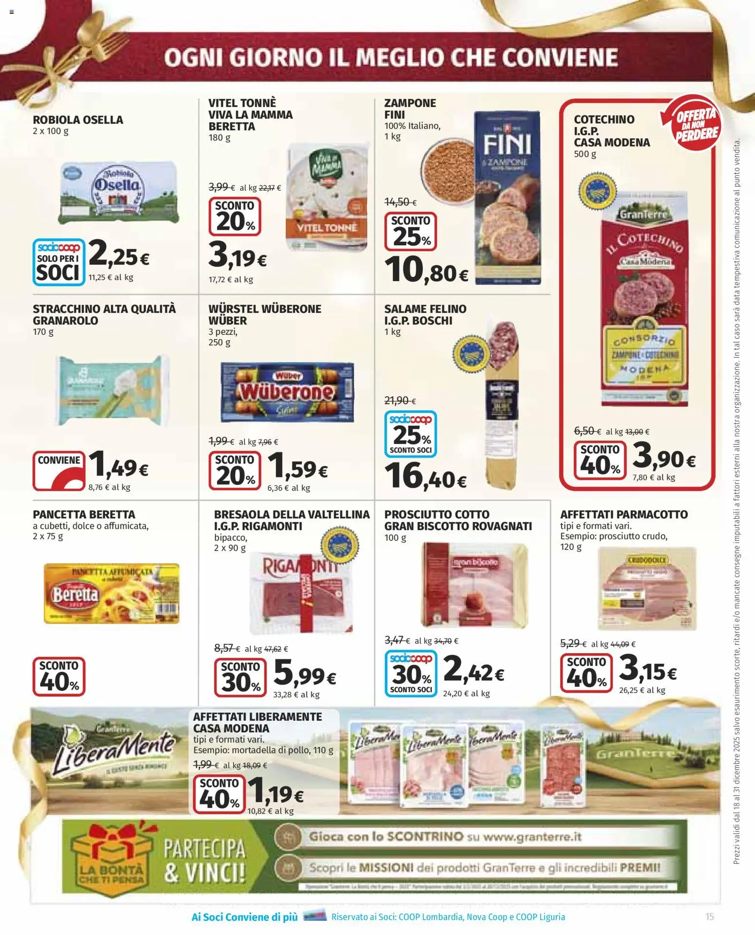 Volantino COOP del 18.12.2025 | Pagina: 15 | Prodotti: Wurstel, Data, Stracchino, Cotechino