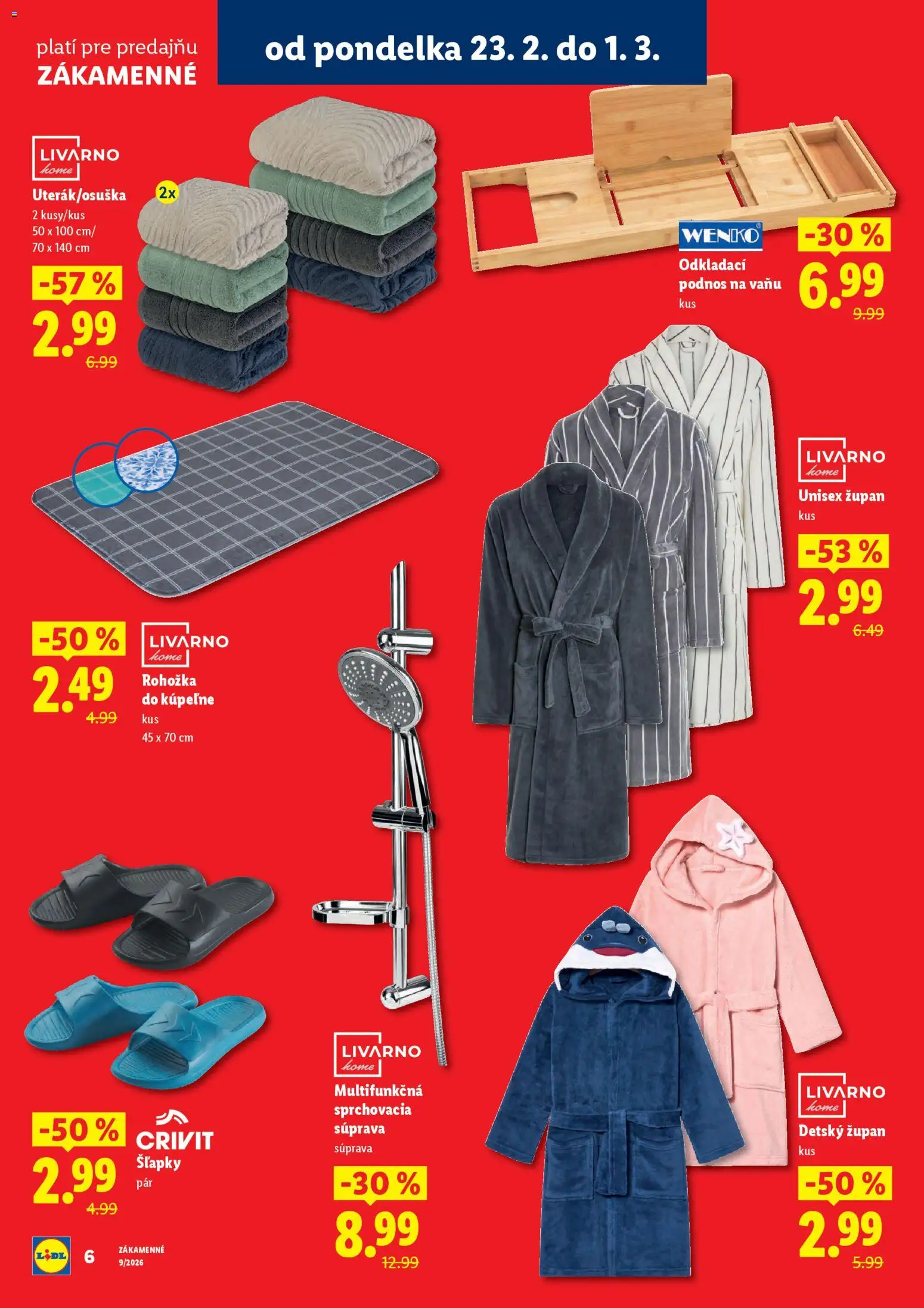 Nové Lidl akcie – leták je platný od 23.02.2026 | Strana: 6 | Produkty: Rohožka, Župan, Šľapky