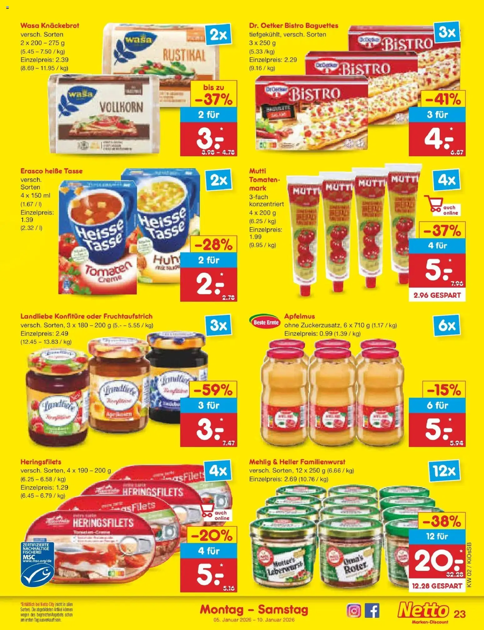 Netto Marken-Discount - Netto: Wochenangebote – gültig ab 05.01.2026 | Seite: 23 | Produkte: Tomaten, Wasa knackebrot, Erasco