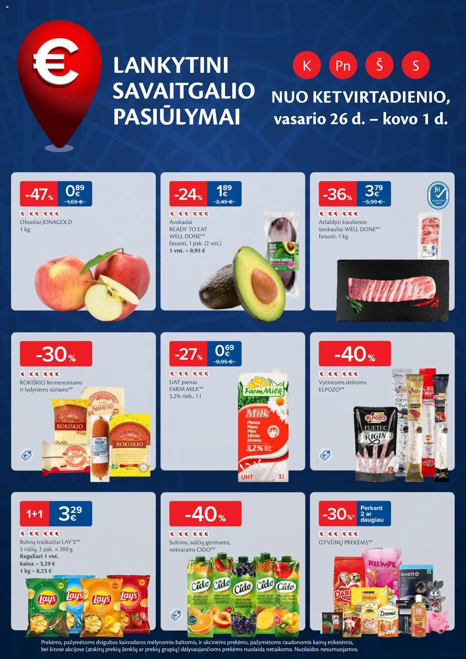 MAXIMA akcijos nuo 24.02.2026 | Puslapis: 48 | Prekių: Kiaulienos, Avokadai, Pienas, Traškučiai