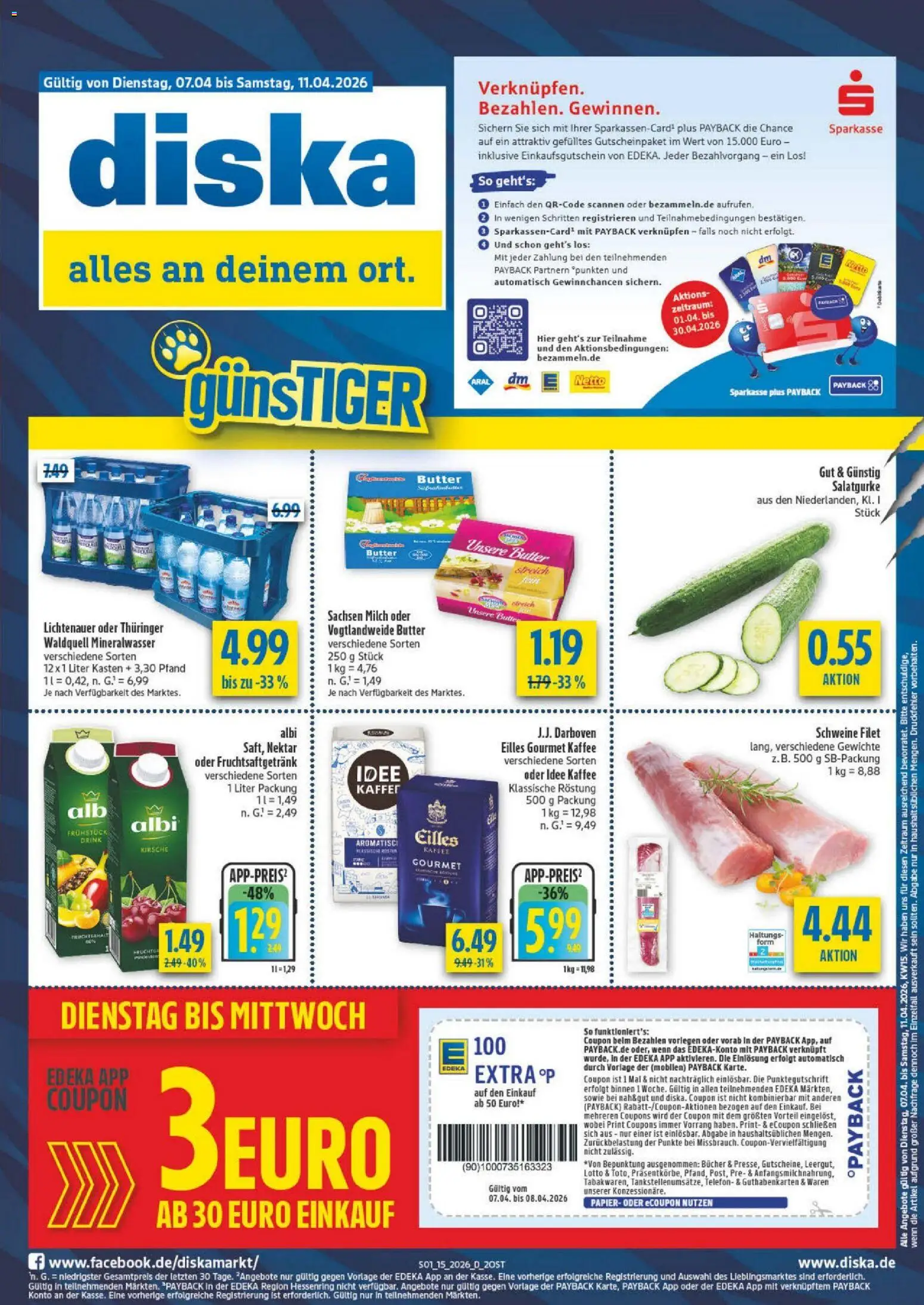 Diska - Diska Angebote Sachsen-Thüringen KW15 – gültig ab 07.04.2026 | Seite: 1 | Produkte: Milch, Kaffee, Mineralwasser, Telefon