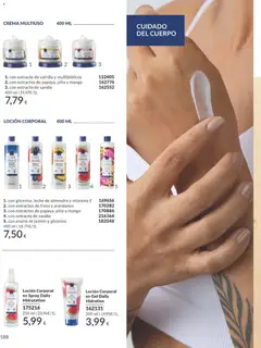 Vista previa LOCIÓN CORPORAL, 1. con glicerina, leche de almendra y vitamina E, 2. con extractos de fresa y arándanos, 3. con extractos de papaya, piña y mango, 4. con extracto de sandía, 5. con aroma de jazmín y glicerina, 400 ml válido desde el 01.01.2026 | Página: 188