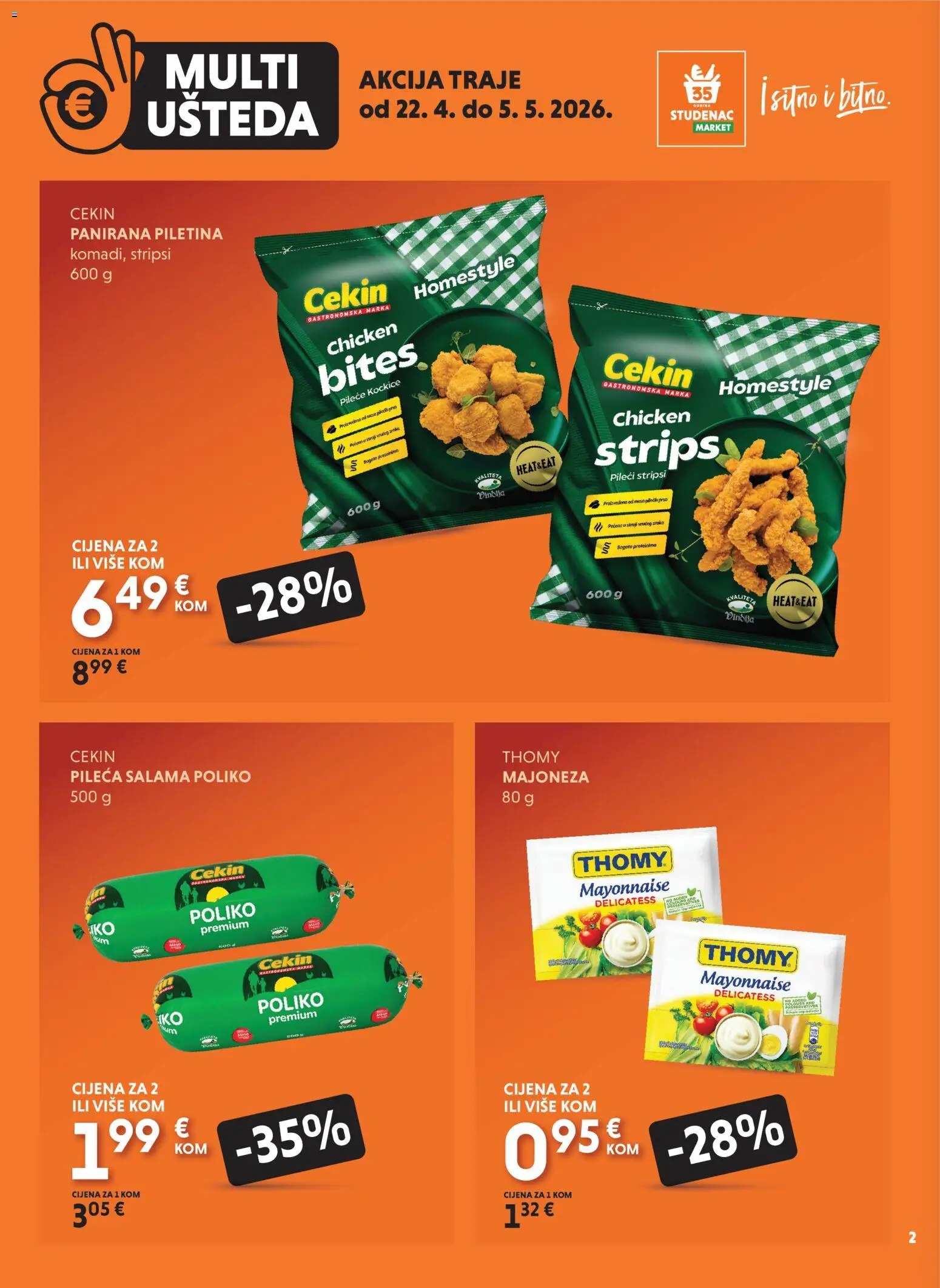 Studenac katalog | vrijedi od 22.04.2026 | Stranica: 2 | Proizvodi: Salama, Piletina, Majoneza
