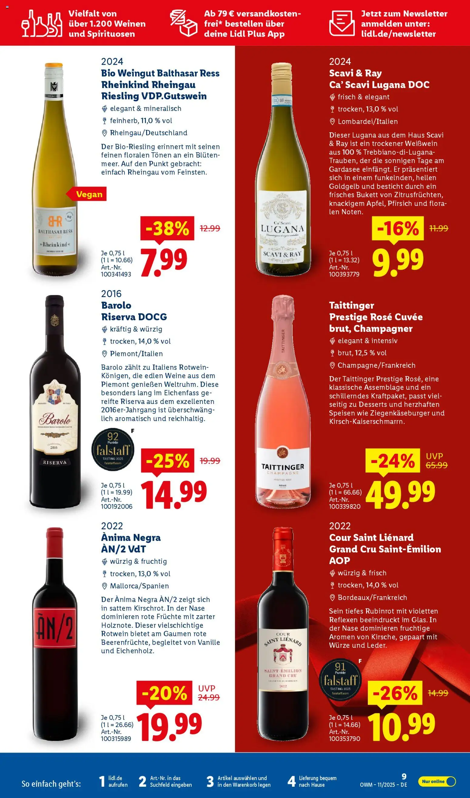 Lidl - Prospekt – gültig ab 01.11.2025 | Seite: 9 | Produkte: Weißwein, Rotwein, Pfirsich