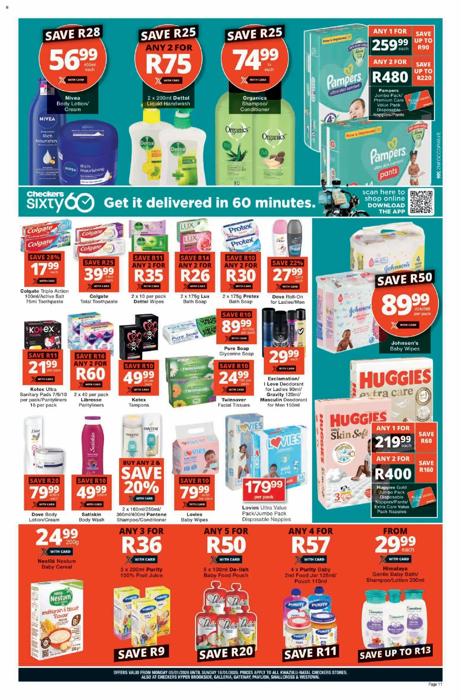 New Checkers catalogue – valid from 05.01.2026 | Page: 11 | Products: Handwash, Bath, Conditioner, Baby food