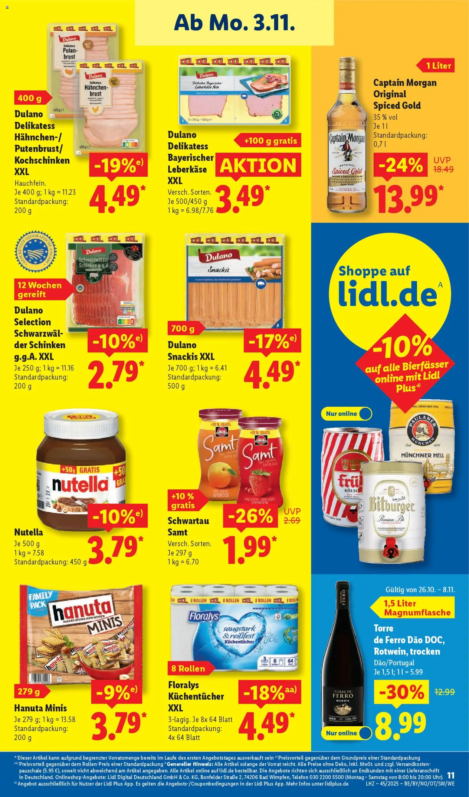Lidl Prospekt Heppenheim – gültig ab 03.11.2025 | Seite: 19 | Produkte: Bitburger, Bad, Nutella, Schinken