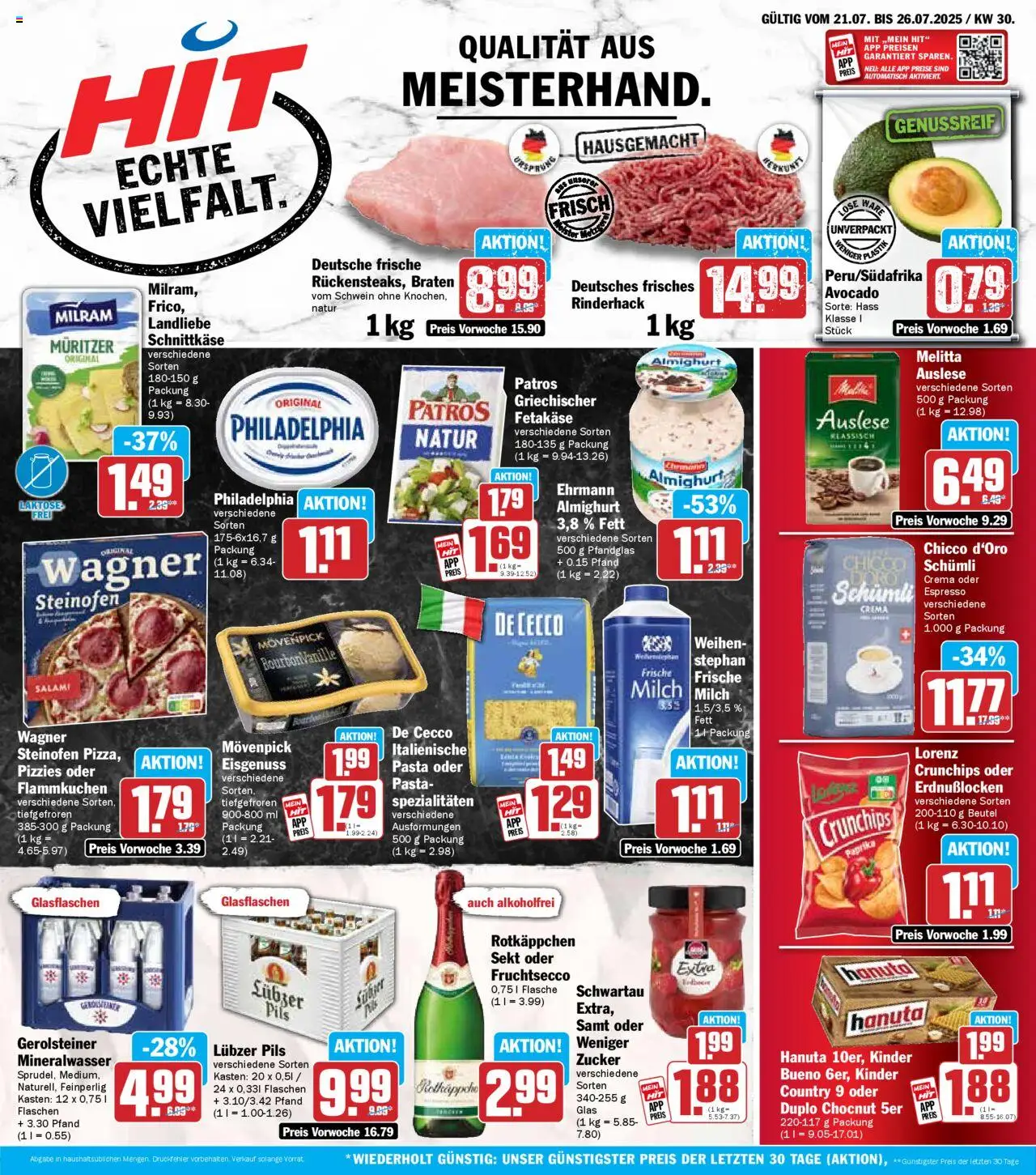 HIT Mecklenburg-Vorpommern - gültig ab dem 21.07.2025 | Seite: 1 | Produkte: Milch, Philadelphia, Pils, Mineralwasser