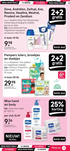 Pampers luiers, broekjes en doekjes, m.u.v. Ninjamas, XXL-pakken en megaboxen doekjes bijv. Premium Protection luiers maat 1 2-5 kg 39 stuks - Voorbeeld van een folder van Etos, geldig van 06.10.2025 | Pagina: 4 | Producten: Deodorant, Ostyalap, Kan, Geuren