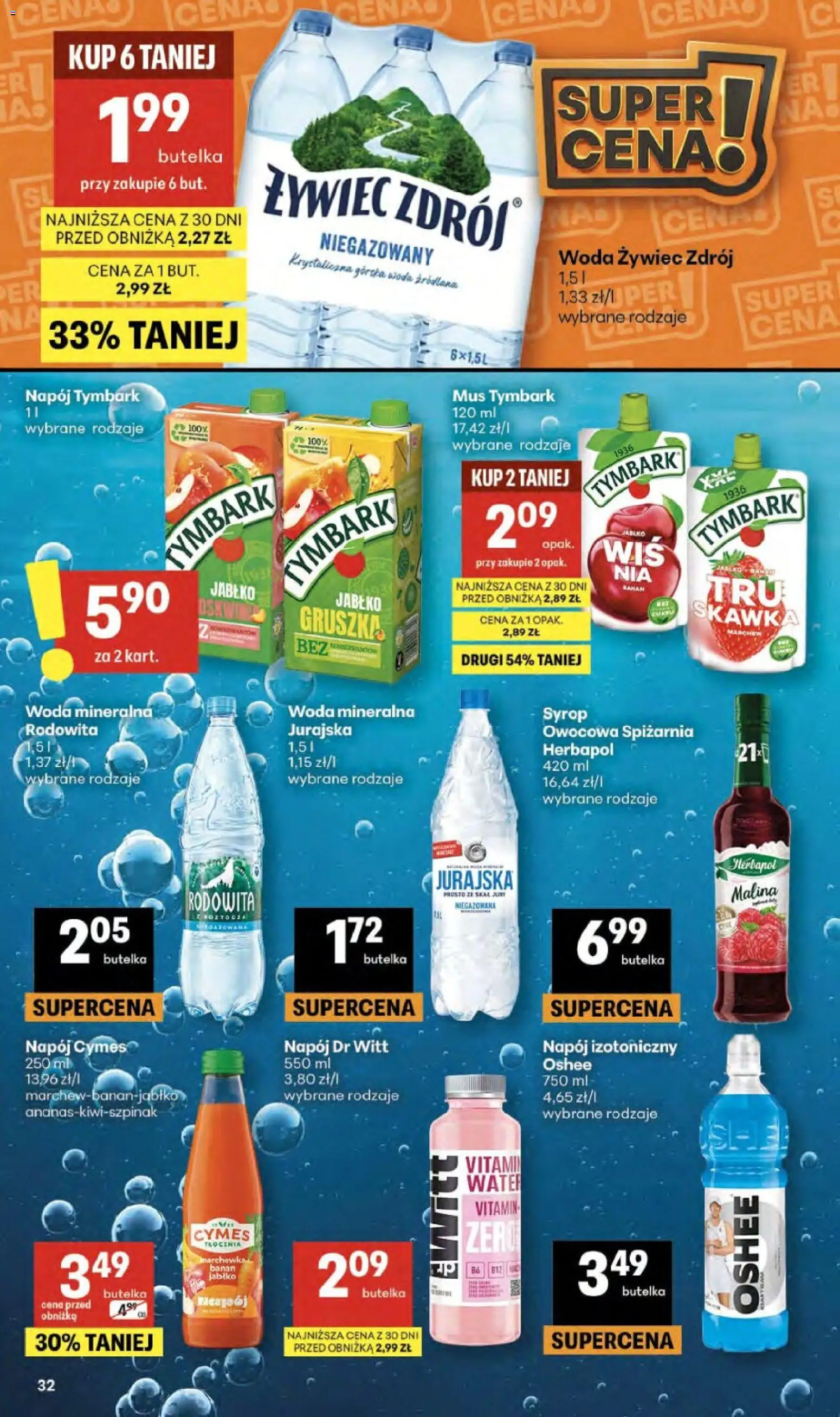 Delikatesy Centrum gazetka - Sklepy Własne od 09.04.2026 | Strona: 32 | Produkty: Syrop, Malina, Woda źródlana, Banan