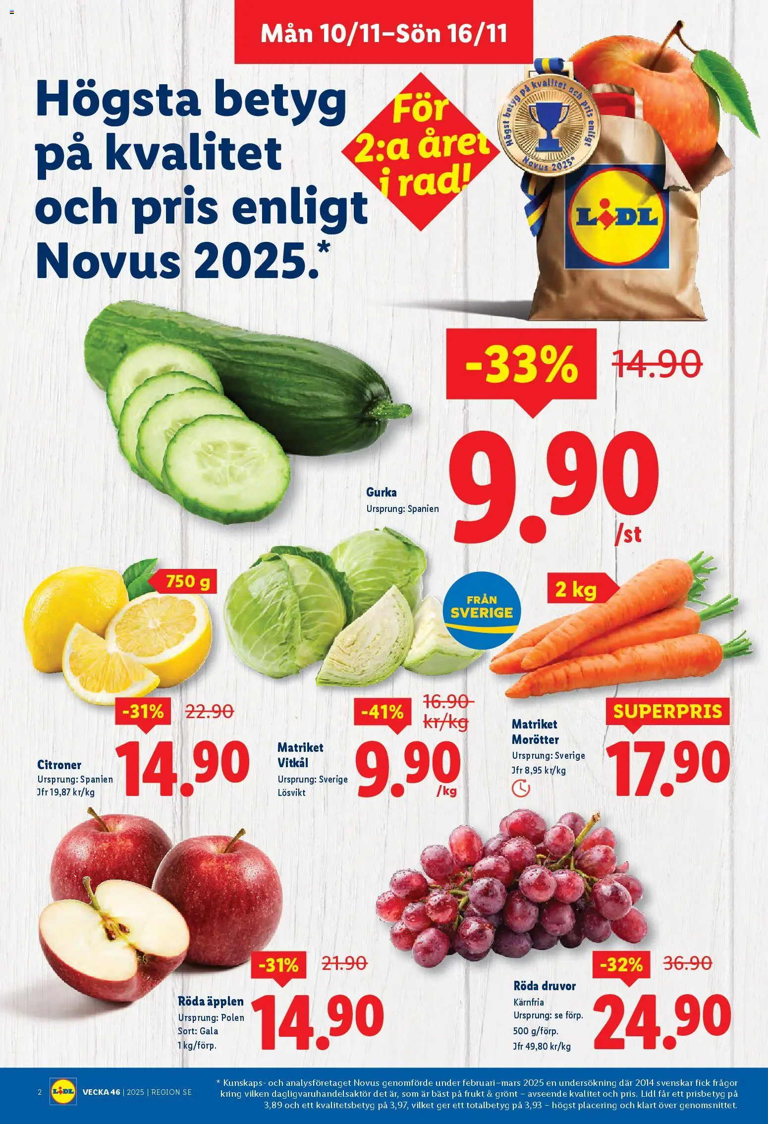 Lidl reklamblad aktuell från 10.11.2025 | Sida: 2 | Produkter: Vitkål, Äpplen, Gurka