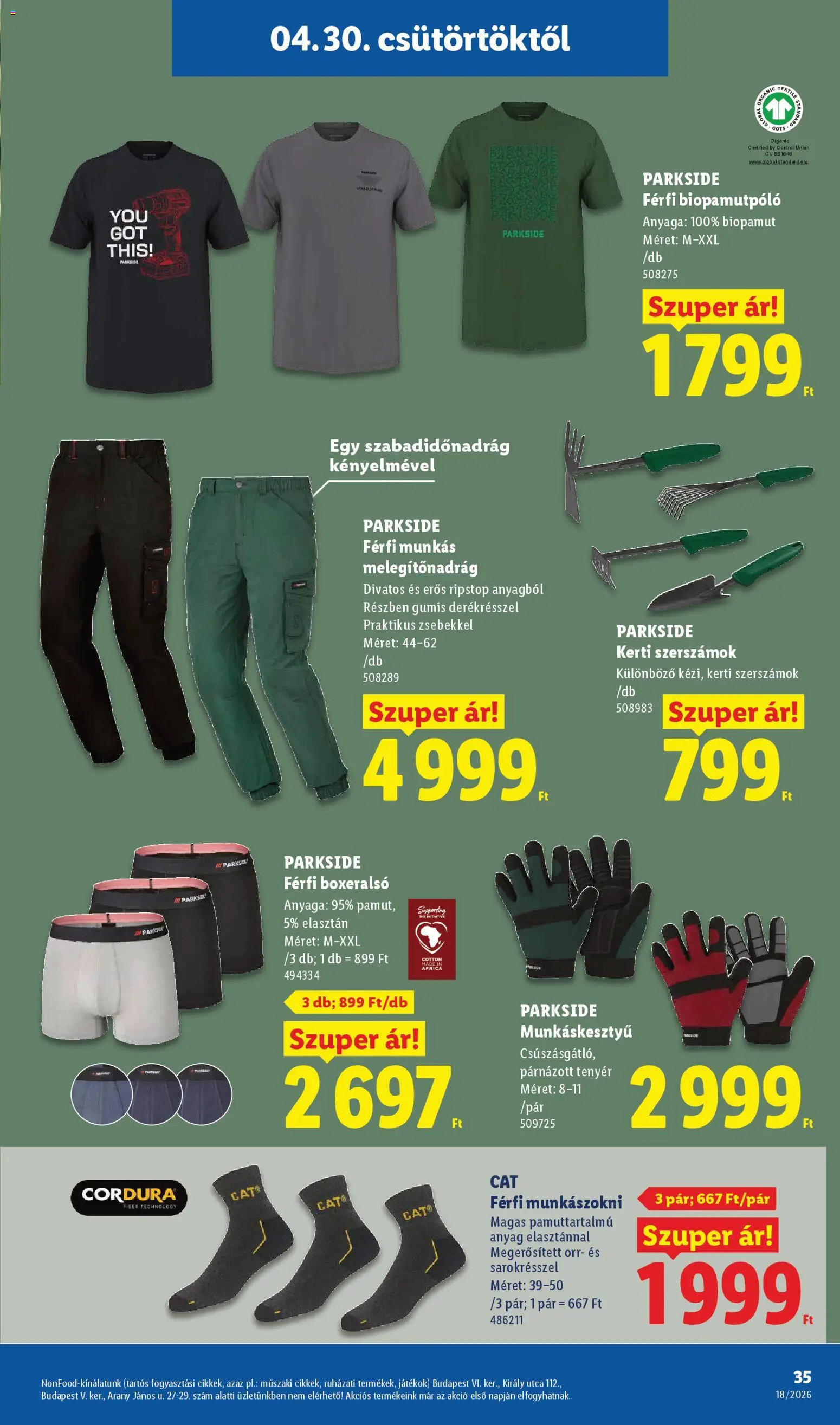 Lidl akciós ujság - amely érvényes a következő dátumtól: 30.04.2026 | Oldal: 35 | Termékek: Melegítőnadrág, Boxeralsó, Játékok, Szerszámok