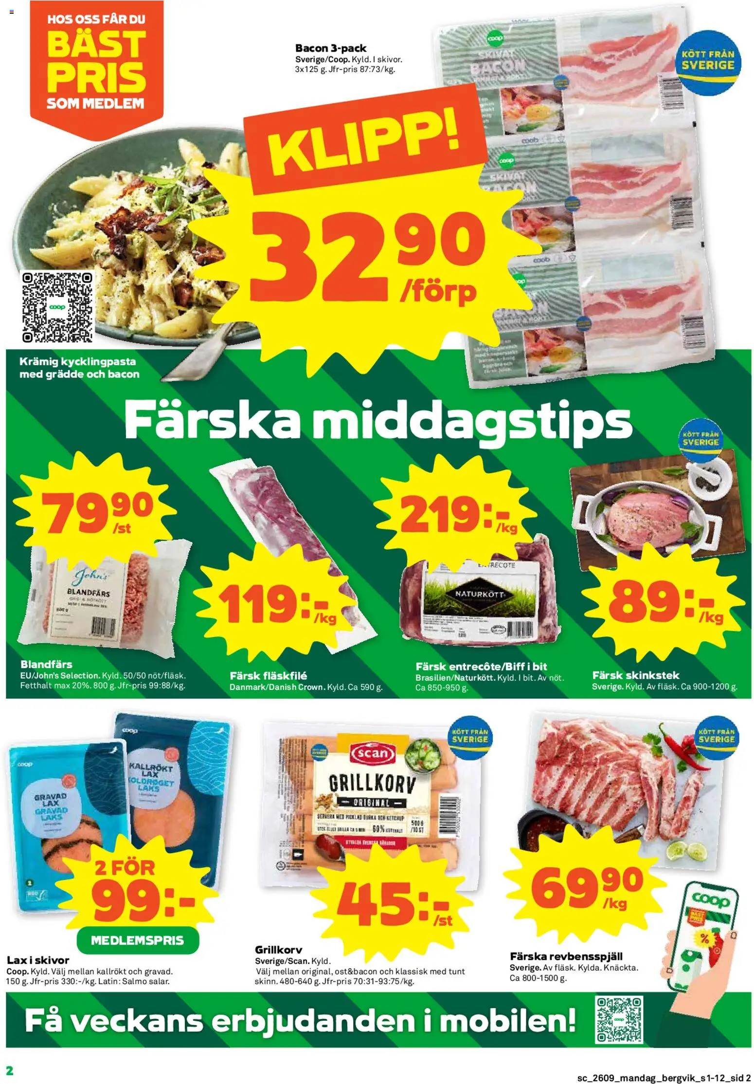 Stora Coop reklamblad aktuell från 23.02.2026 | Sida: 2 | Produkter: Grillkorv, Blandfärs, Ketchup, Grädde