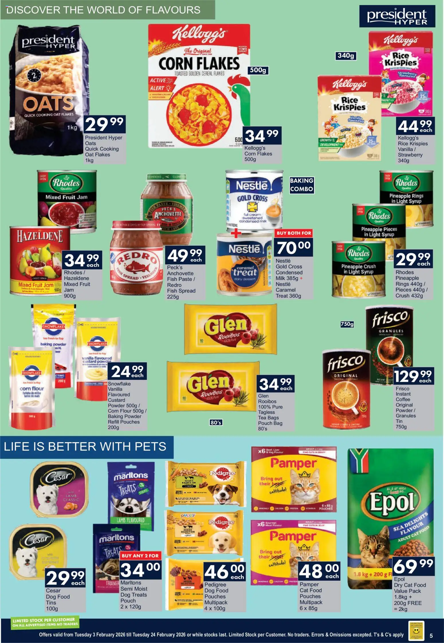 New President Hyper catalogue – valid from 03.02.2026 | Page: 5 | Products: Flour, Bag, Oats, Caramel