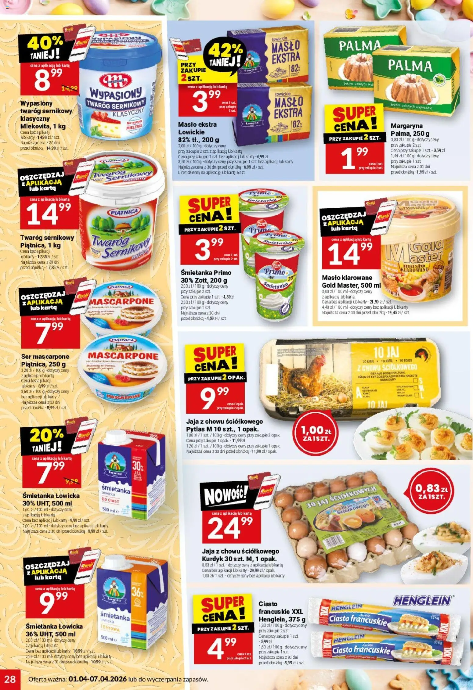 Twój Market gazetka od 01.04.2026 | Strona: 28 | Produkty: Karta, Ciasto francuskie, Masło, Ser mascarpone