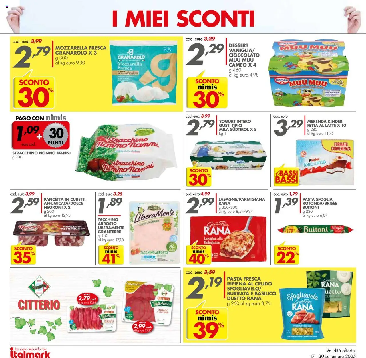Volantino Italmark del 17.09.2025 | Pagina: 18 | Prodotti: Arrosto, Tacchino, Pasta, Burrata