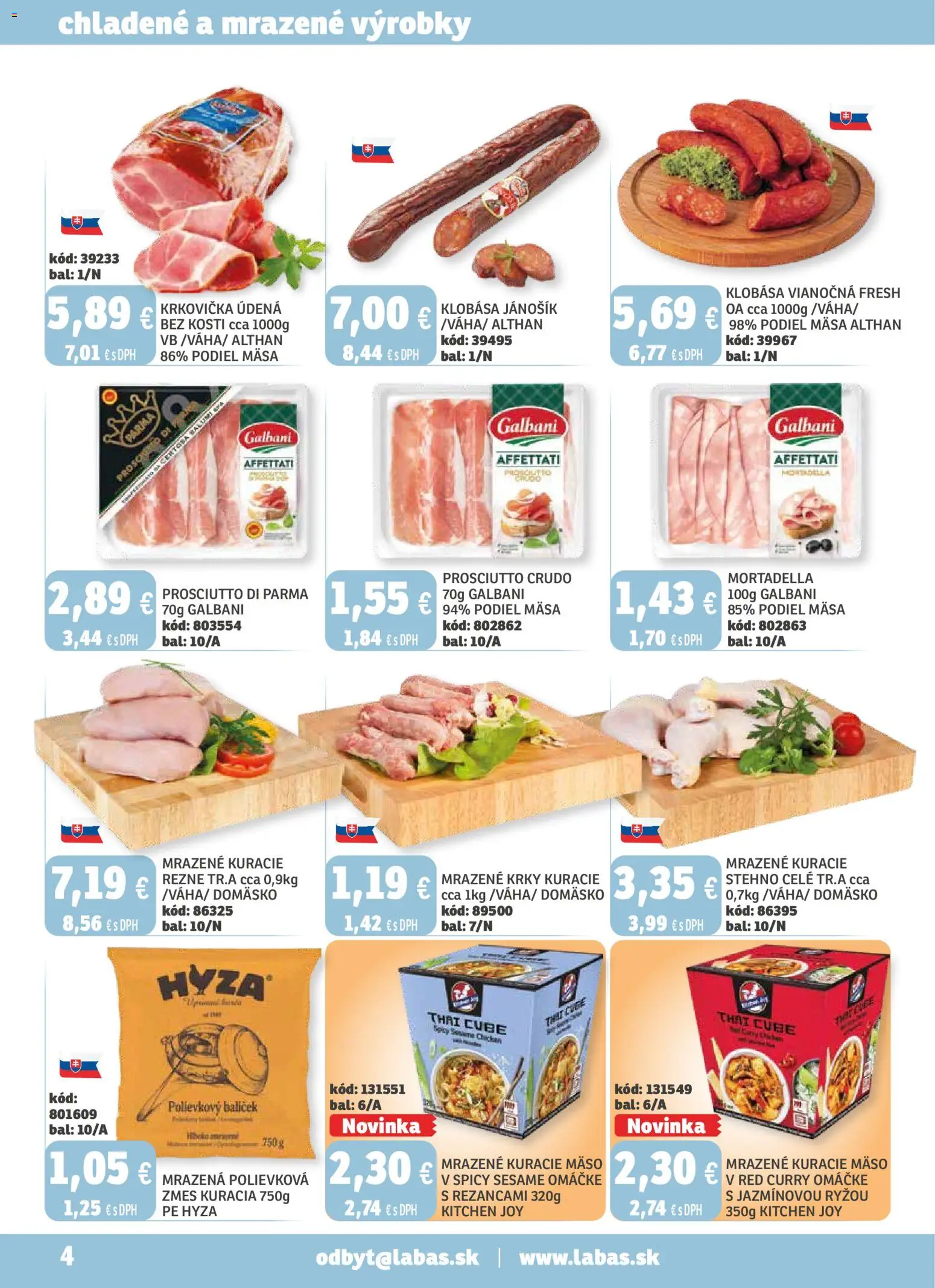 Nové Labaš akcie – leták je platný od 12.12.2025 | Strana: 4 | Produkty: Kuracie mäso, Klobása, Kuracie rezne, Krkovička