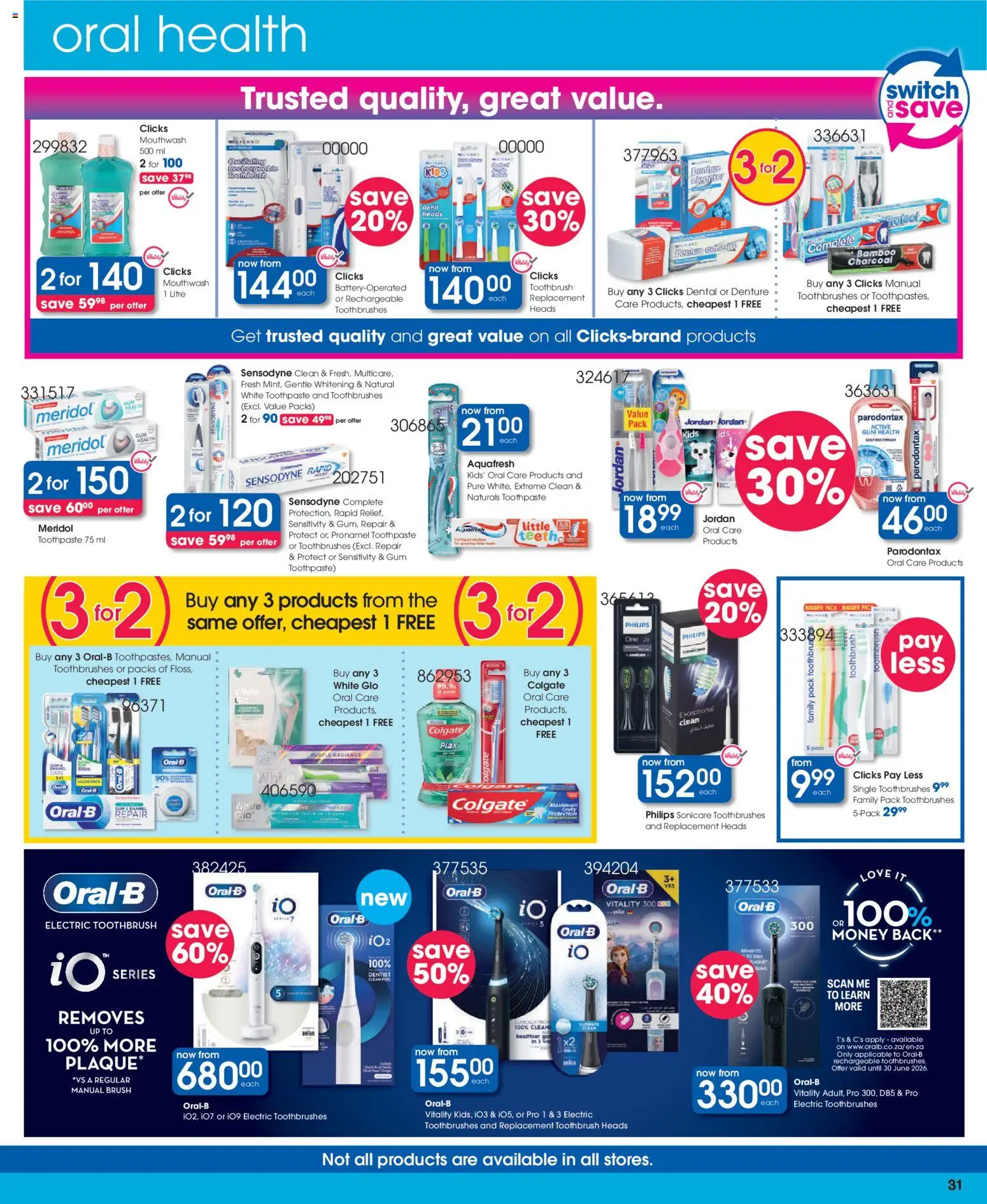 New Clicks catalogue – valid from 23.04.2026 | Page: 31 | Products: Electric toothbrush, Adhesive, Brush, Toothbrush