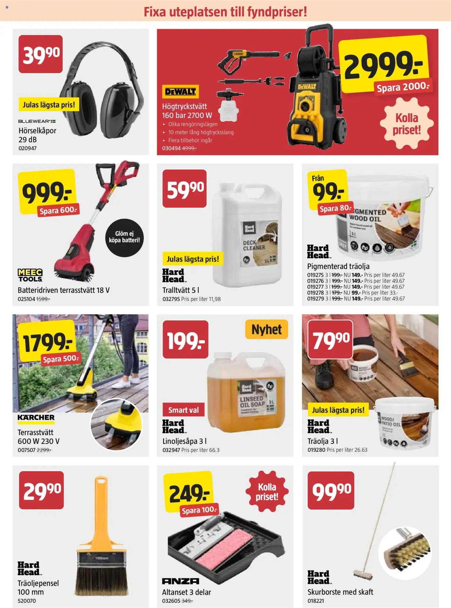 Jula reklamblad aktuell från 09.04.2026 | Sida: 3 | Produkter: Högtryckstvätt, Batteri, Träolja, Skurborste