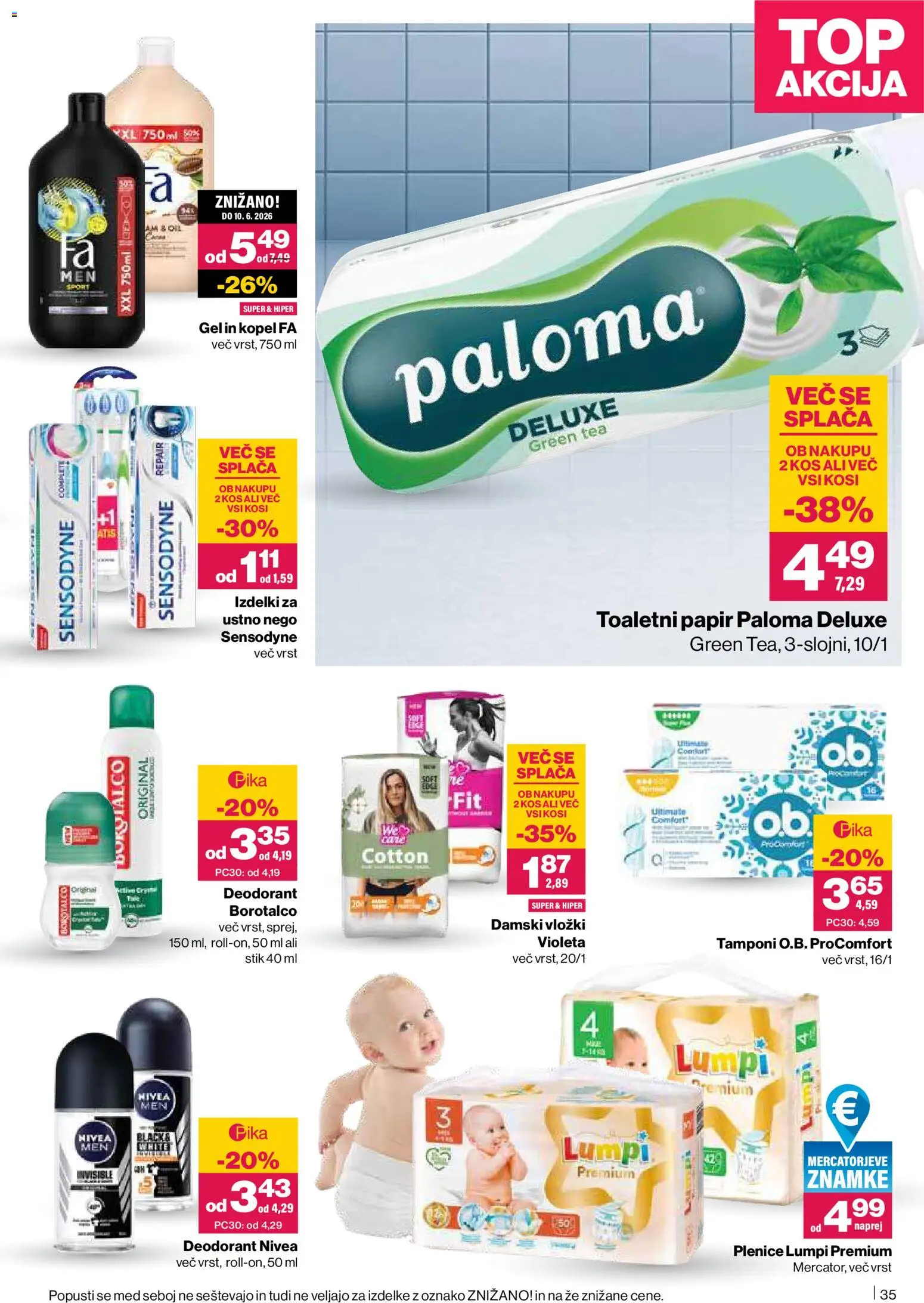 Novi Mercator katalog ponudbe – veljaven od 09.04.2026 | Stran: 35 | Izdelki: Plenice, Vložki, Tamponi, Deodorant