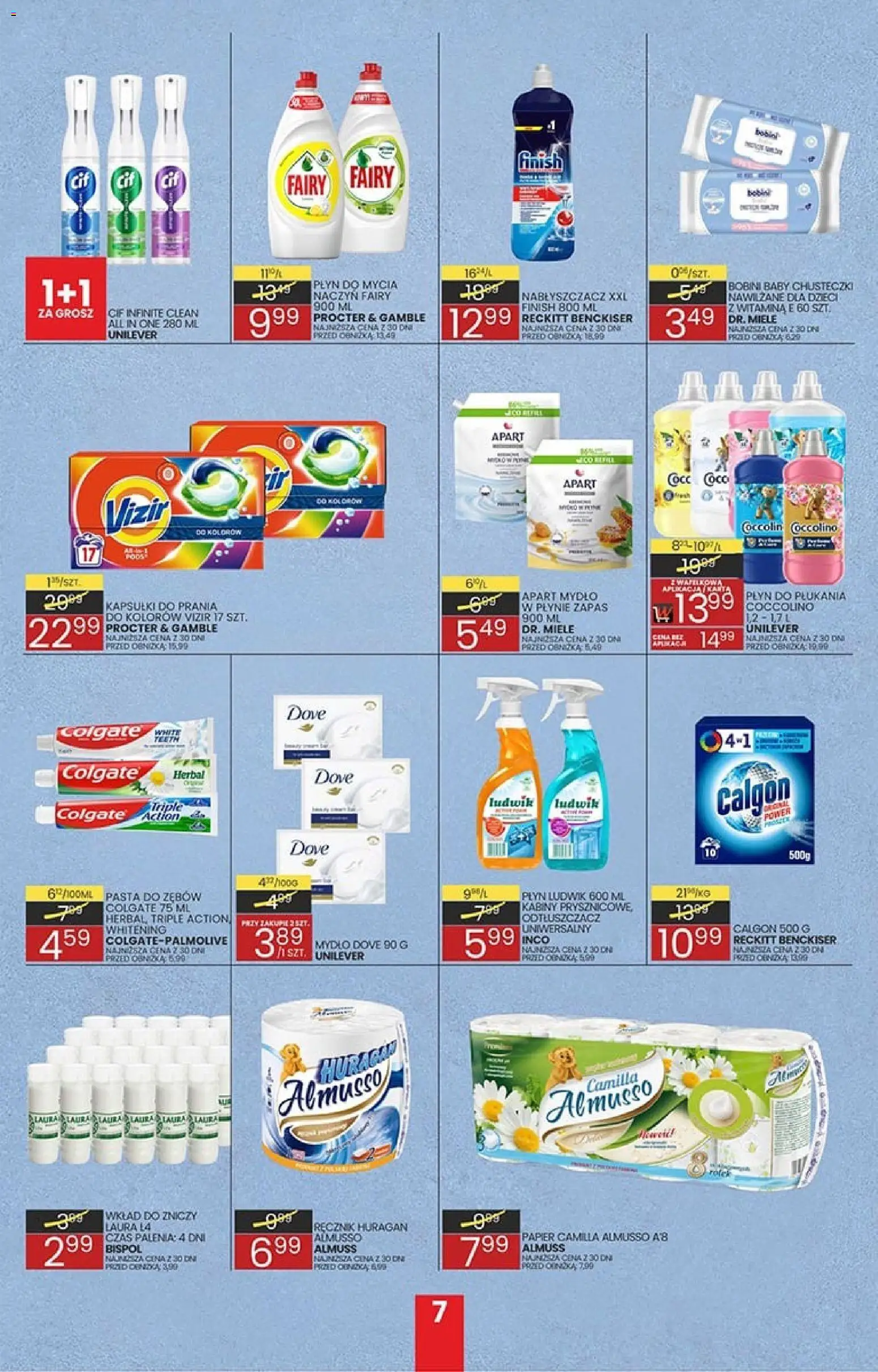 Wafelek - Gazetka od 07.04.2026 | Strona: 7 | Produkty: Calgon, Coccolino, Mydło, Pasta do zębów