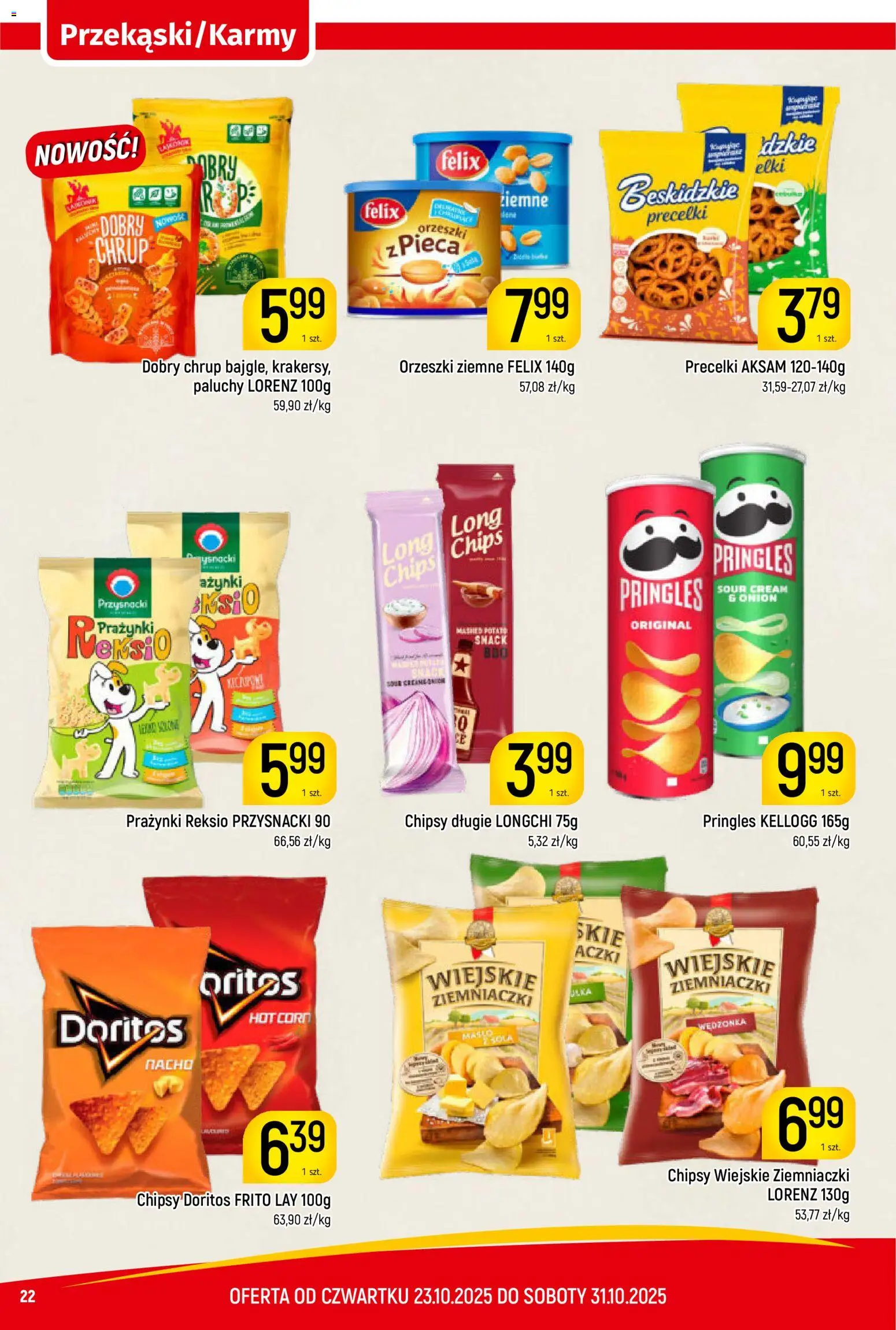 Piotruś Pan Gazetka od 23.10.2025 | Strona: 22 | Produkty: Chipsy, Ziemniaczki, Orzeszki ziemne, Pringles