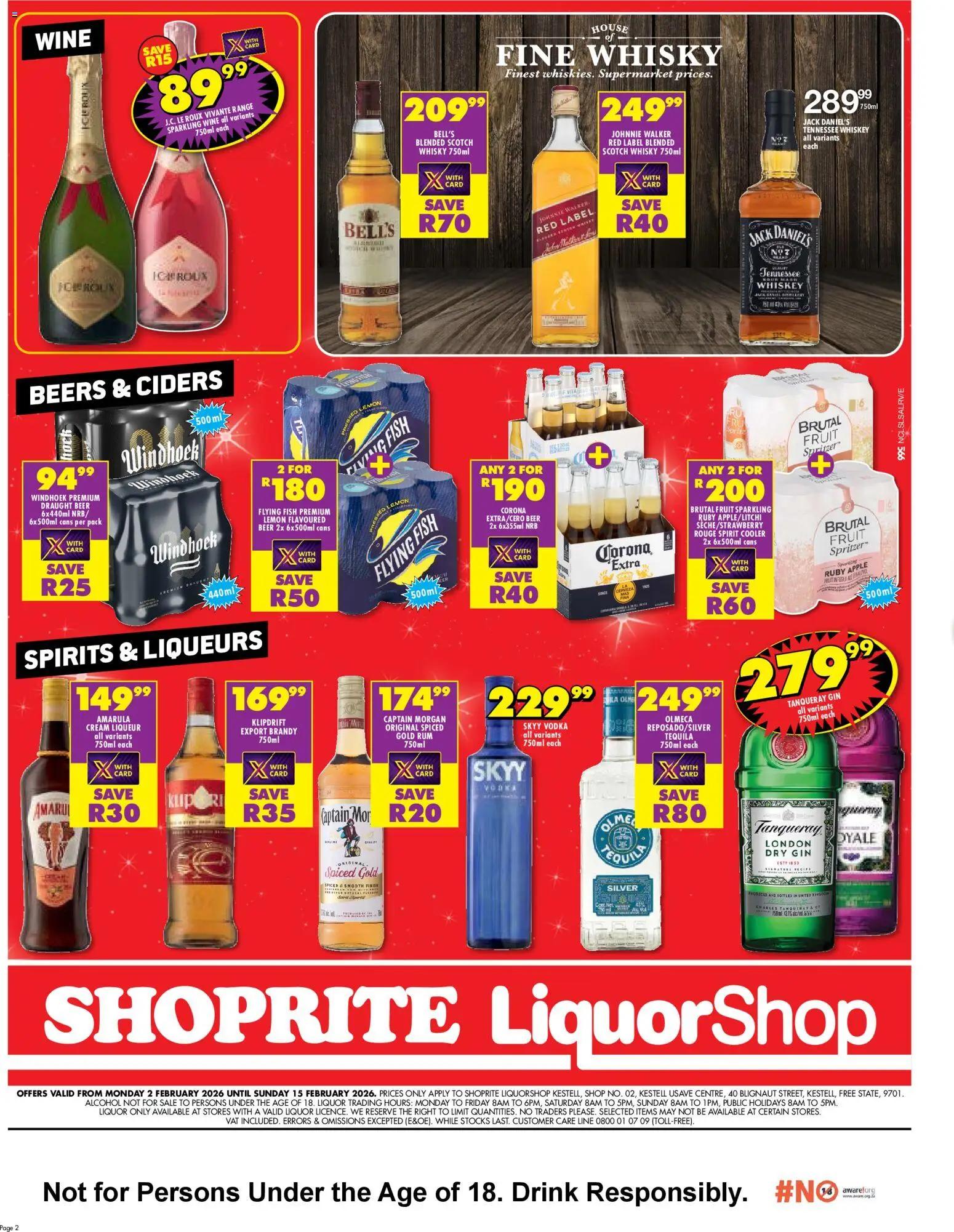 New Shoprite catalogue – valid from 02.02.2026 | Page: 2 | Products: Beer, Gin, Fruit, Lemon