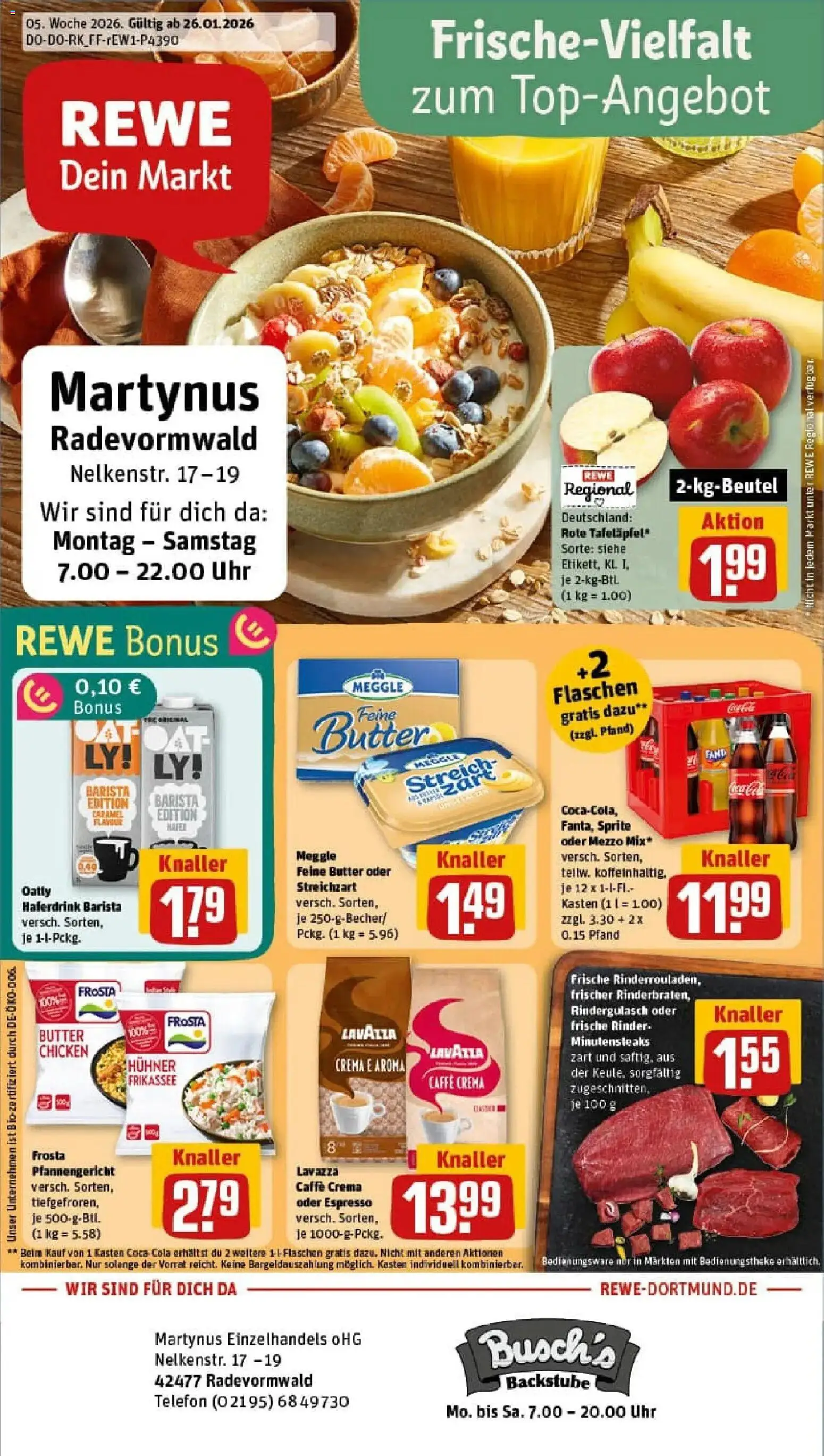 Rewe prospekt Radevormwald	 – gültig ab 26.01.2026 | Seite: 1 | Produkte: Lavazza, Haferdrink, Telefon, Uhr