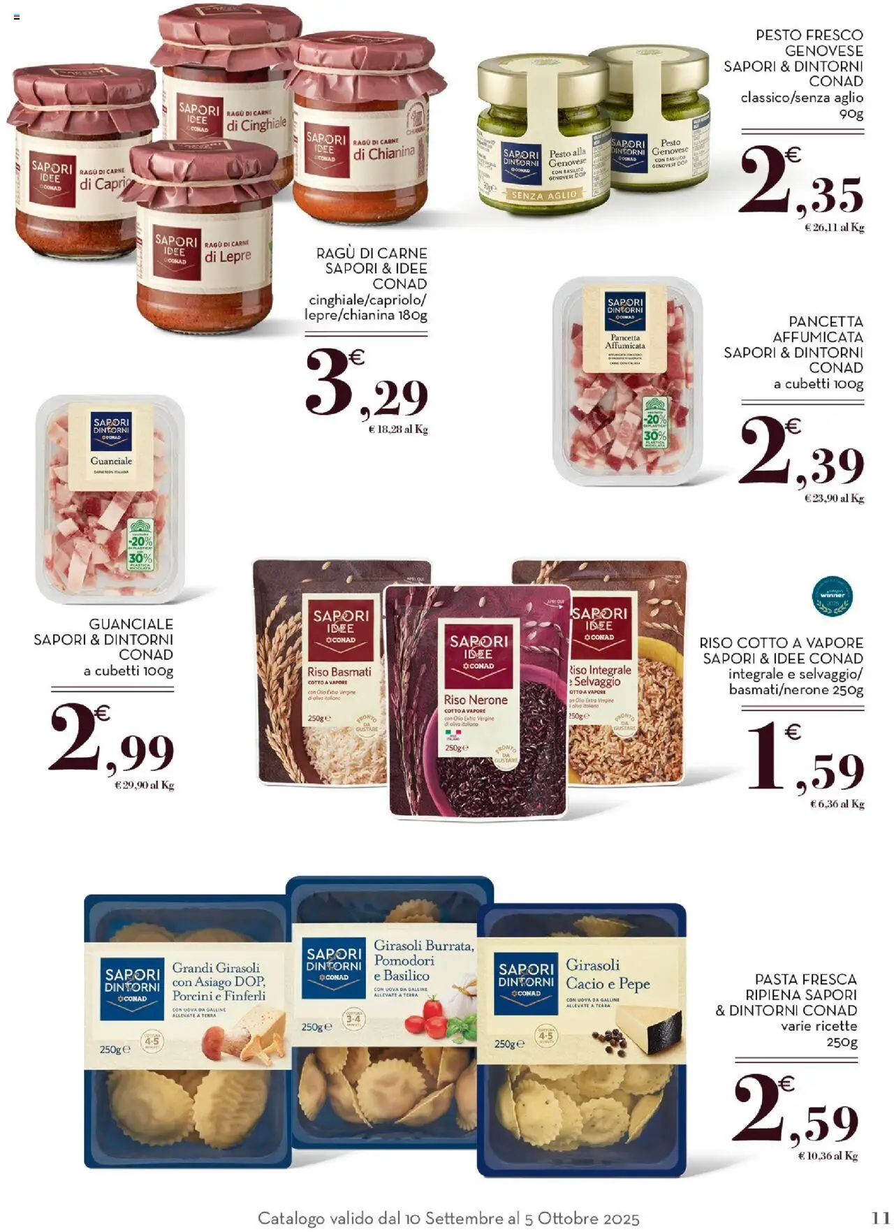 Volantino Conad del 10.09.2025 | Pagina: 11 | Prodotti: Riso Basmati, Pancetta, Caprio, Terra