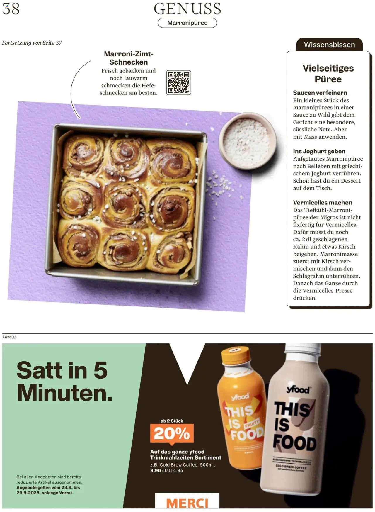 Migros Magazin – gültig ab 22.09.2025 | Seite: 38 | Produkte: Schlagrahm, Joghurt