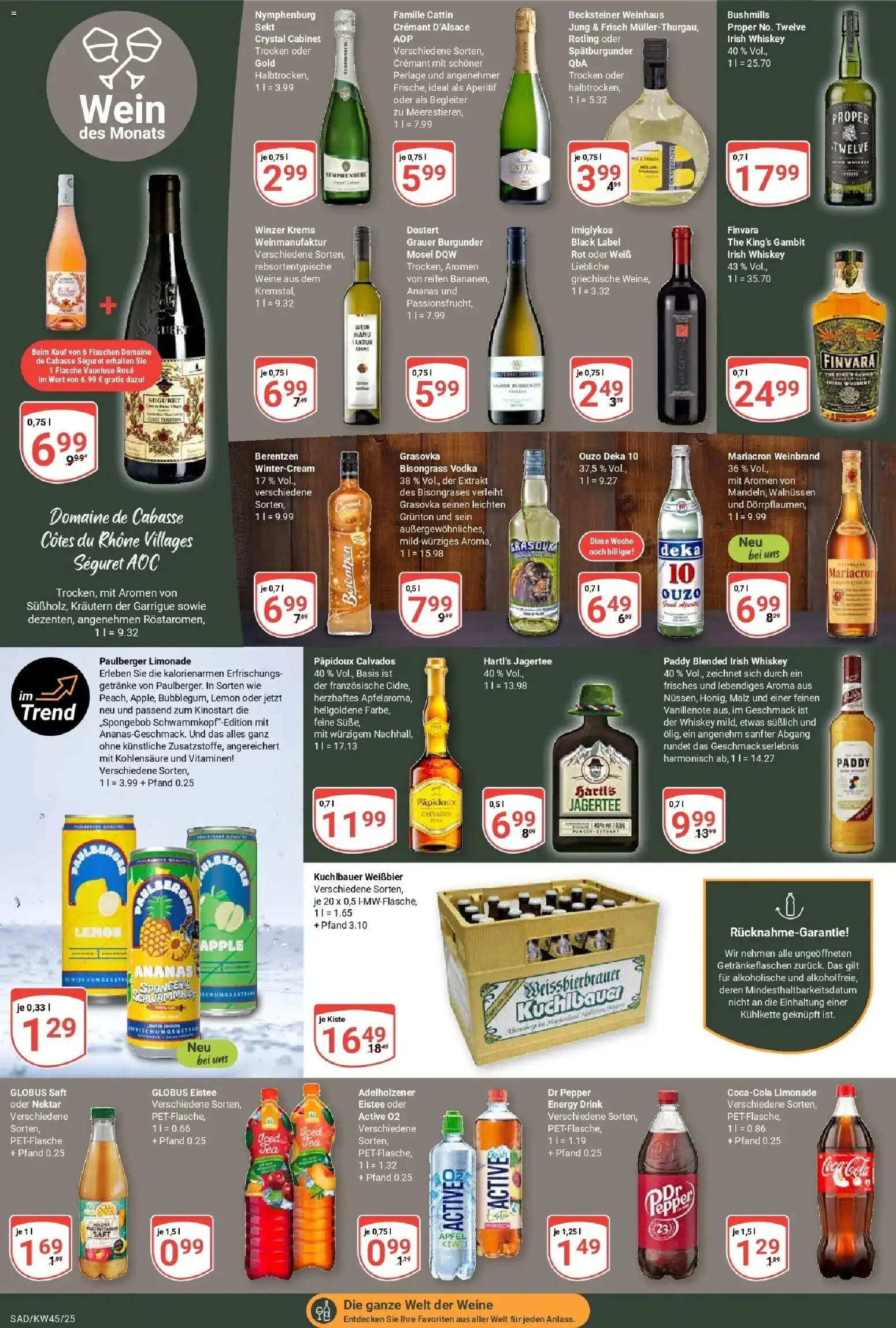 Globus prospekt Schwandorf	 – gültig ab 02.11.2025 | Seite: 16 | Produkte: Adelholzener, Limonade, Saft, Whiskey