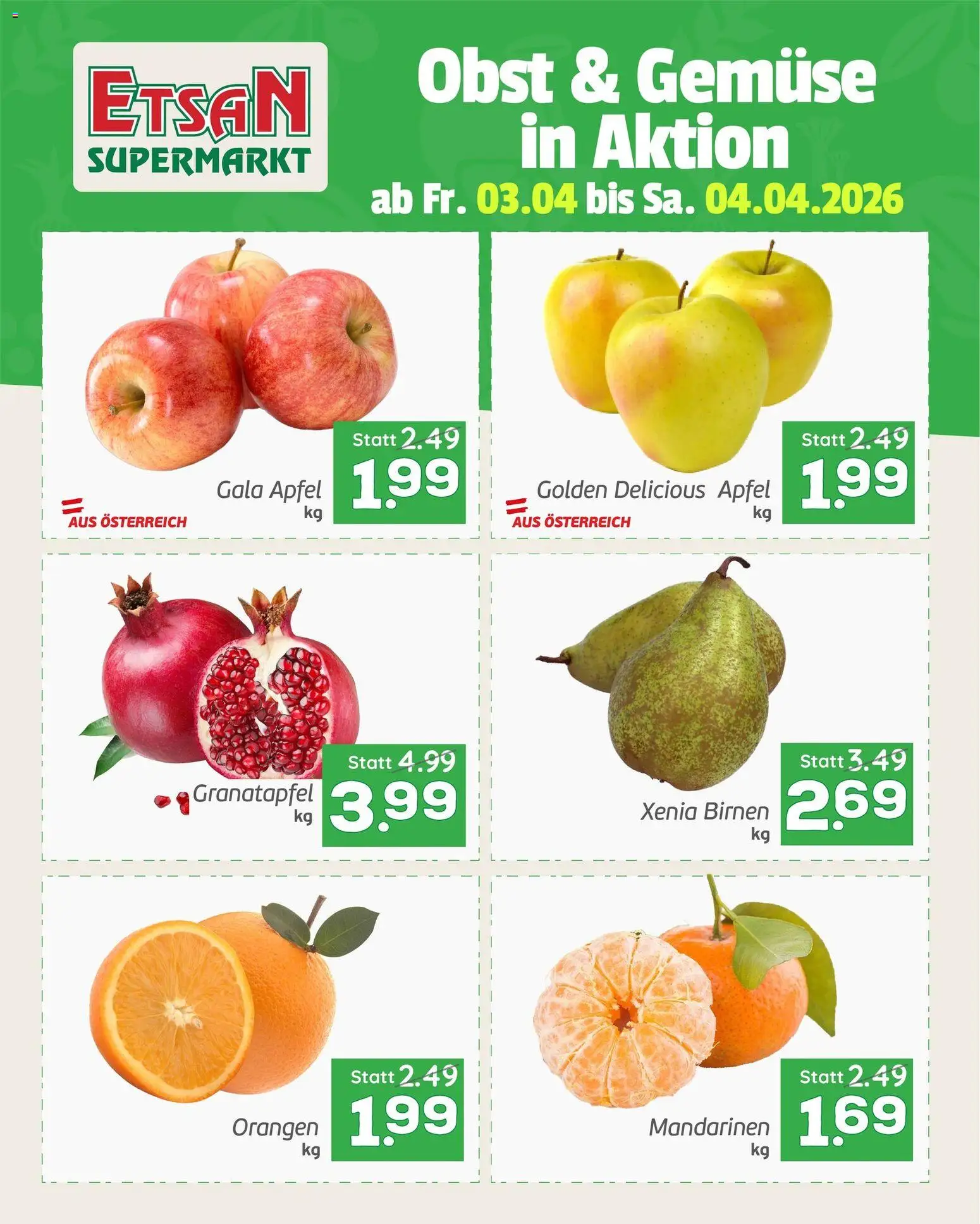 ETSAN Obst und Gemüse gültig ab 03.04.2026 | Seite: 2 | Produkte: Mandarinen, Gemüse, Äpfel, Orangen