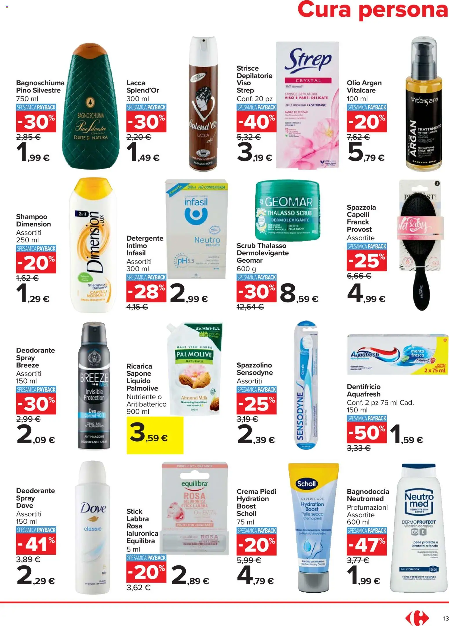 Volantino Carrefour del 27.12.2025 | Pagina: 13 | Prodotti: Balsamo, Deodorante, Crema piedi, Menta