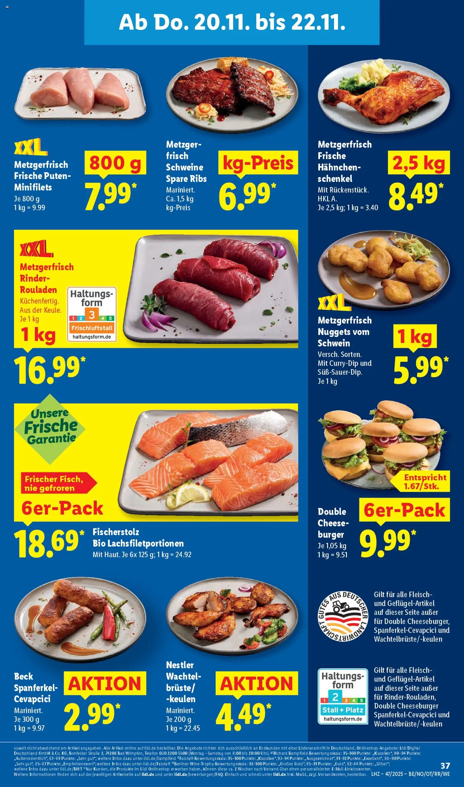 Lidl Prospekt Aarbergen – gültig ab 17.11.2025 | Seite: 55 | Produkte: Hahnchen, Cevapcici, Burger, Fleisch