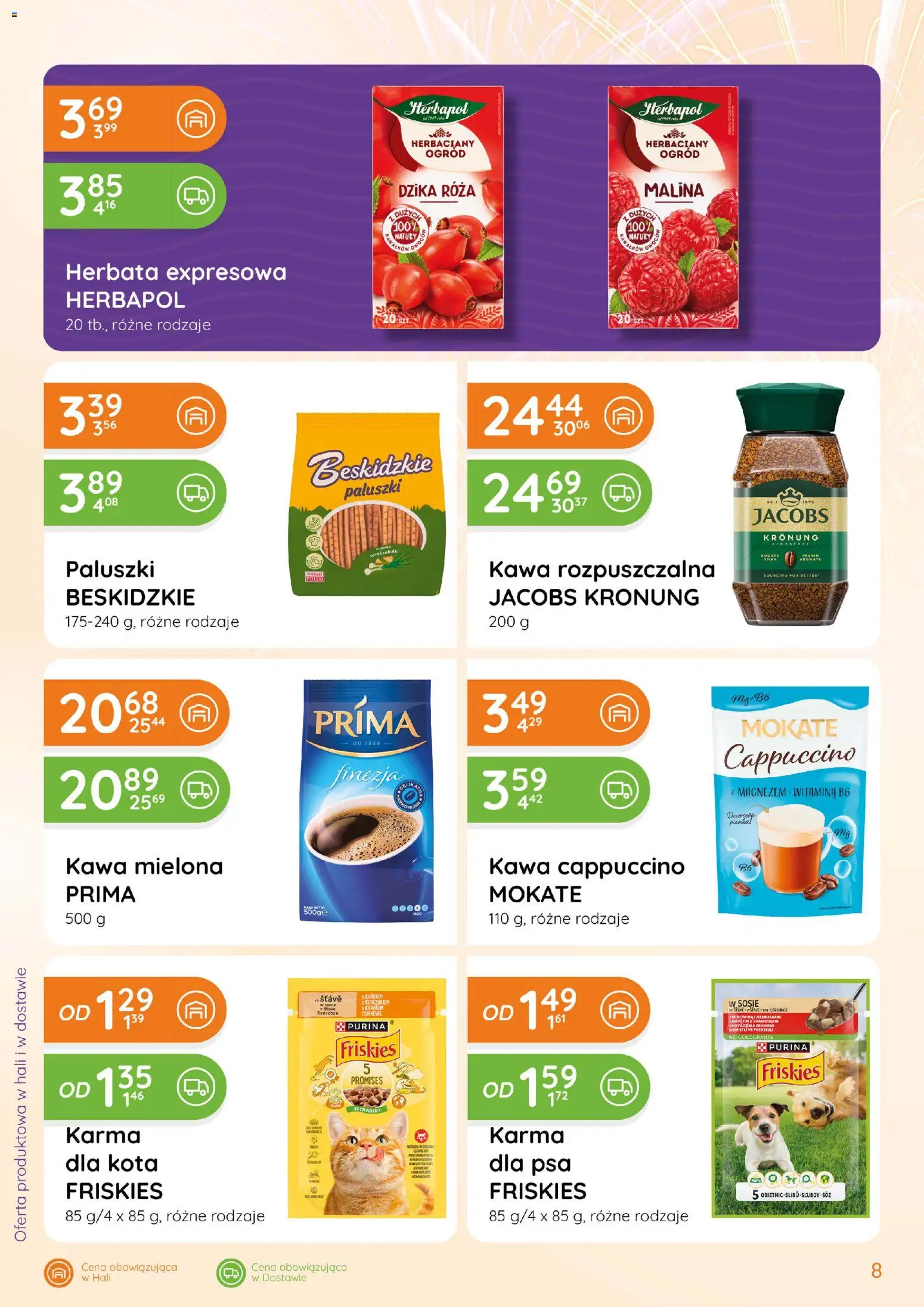 Eurocash Gazetka - Ofensywa Spożywcza od 22.01.2026 | Strona: 8 | Produkty: Kawa rozpuszczalna, Paluszki, Karma dla kota, Herbata