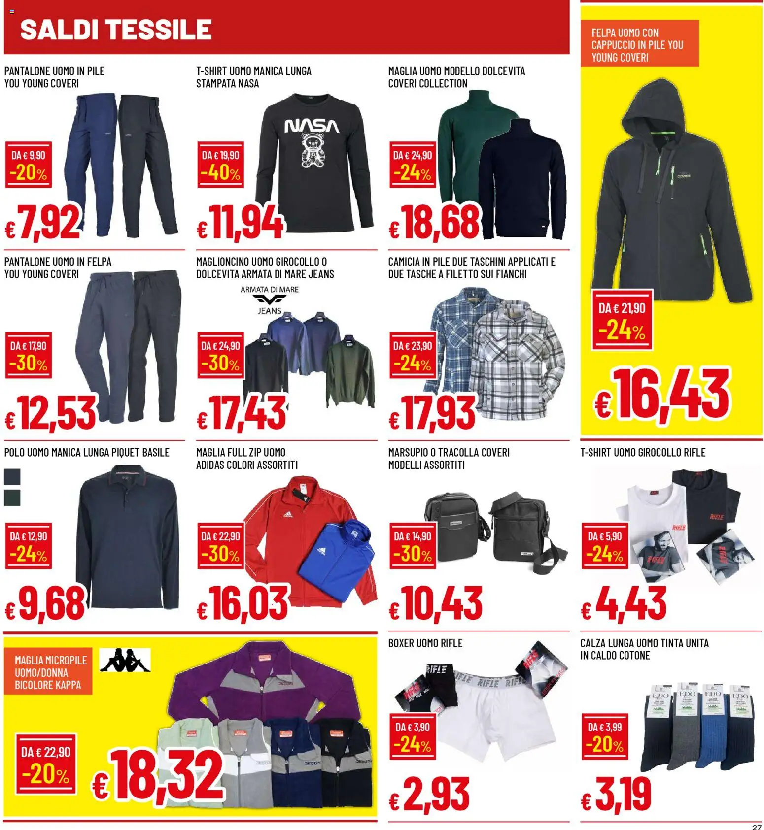 Volantino Famila del 08.01.2026 | Pagina: 27 | Prodotti: Pile, Camicia, Polo, Cappuccio