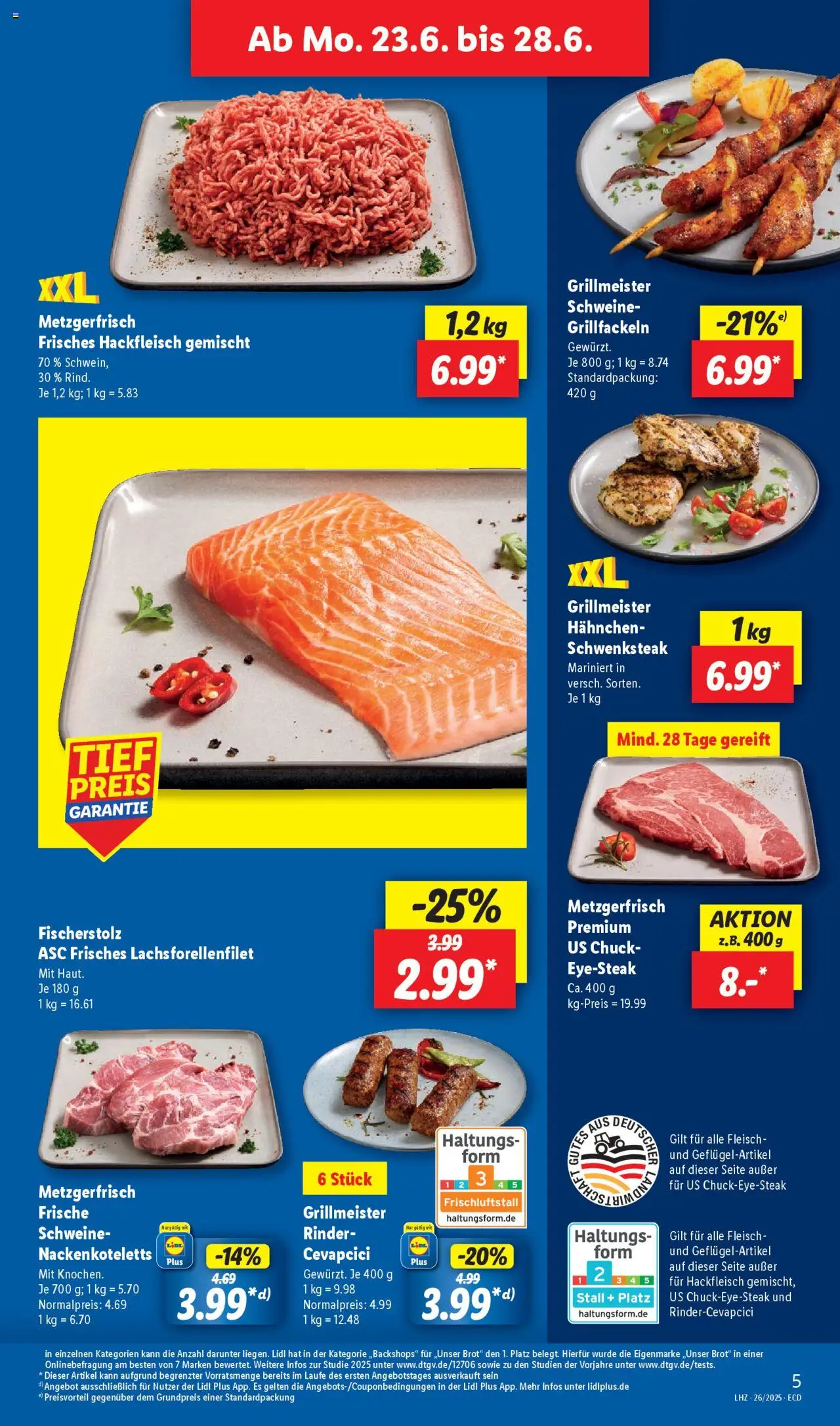 Lidl Prospekt 	 - gültig ab dem 23.06.2025 | Seite: 5 | Produkte: Cevapcici, Steak, Fleisch, Hackfleisch