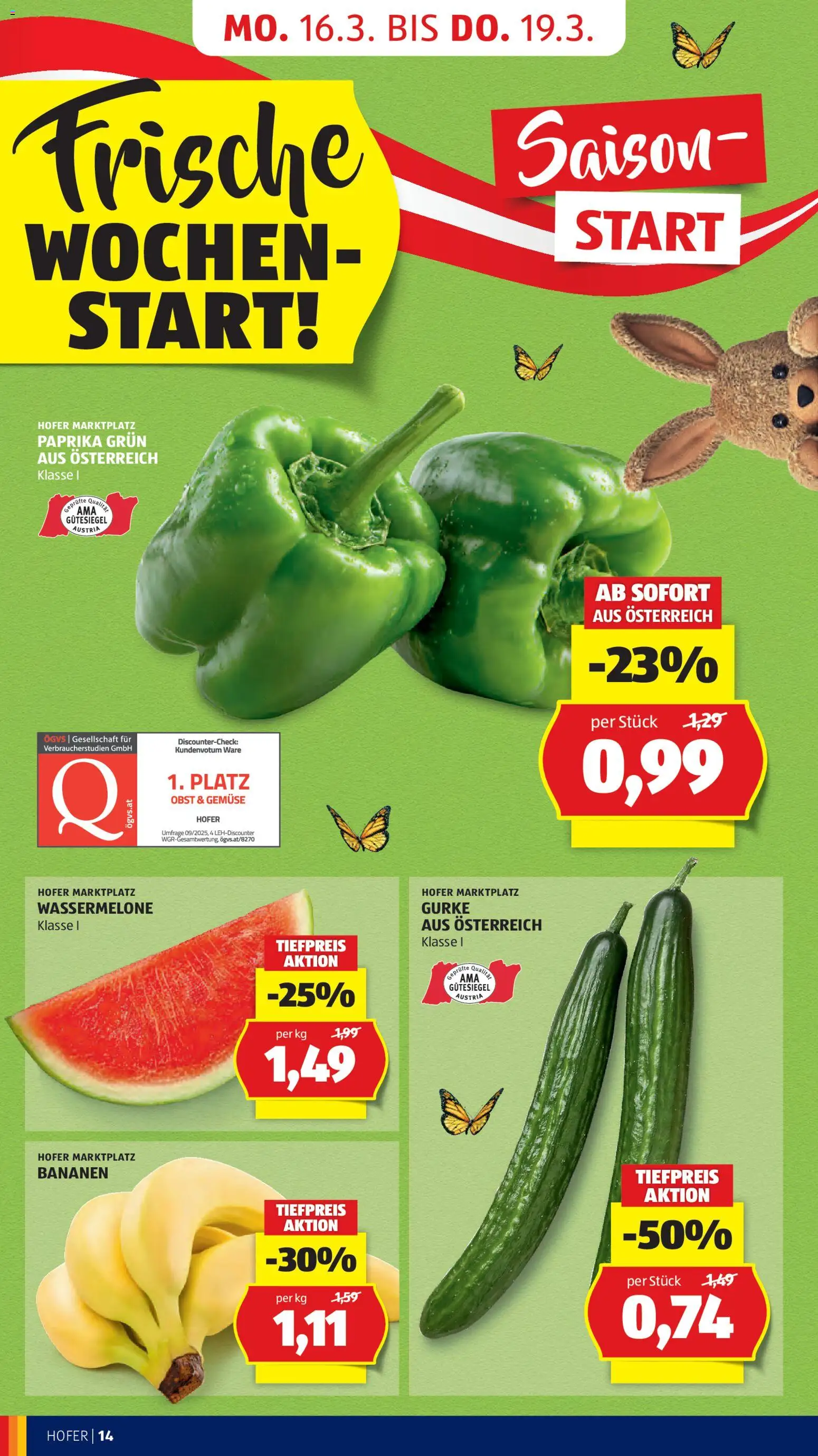 Hofer Flugblatt gültig ab 11.03.2026 | Seite: 18 | Produkte: Gemüse, Obst, Wassermelone, Bananen