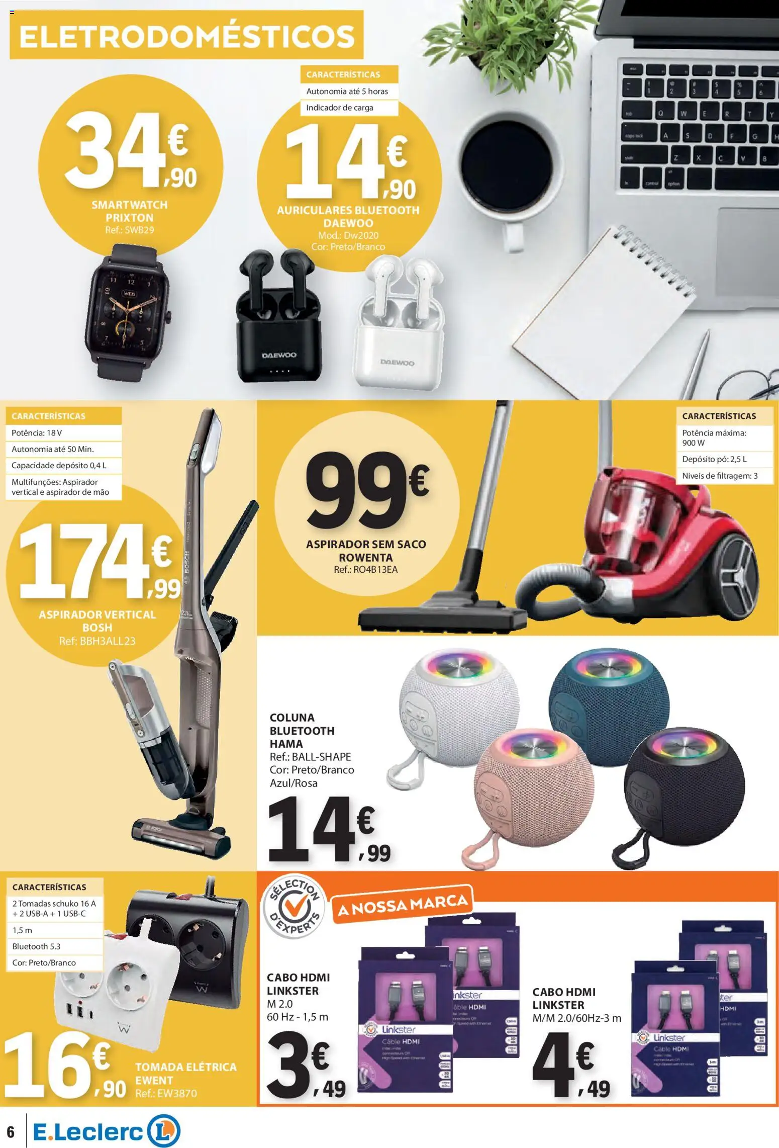 E.Leclerc - Folheto Não Alimentar │ válido de 06.11.2025 | Página: 6 | Produtos: Cabo, Aspirador, Smartwatch, Tomada