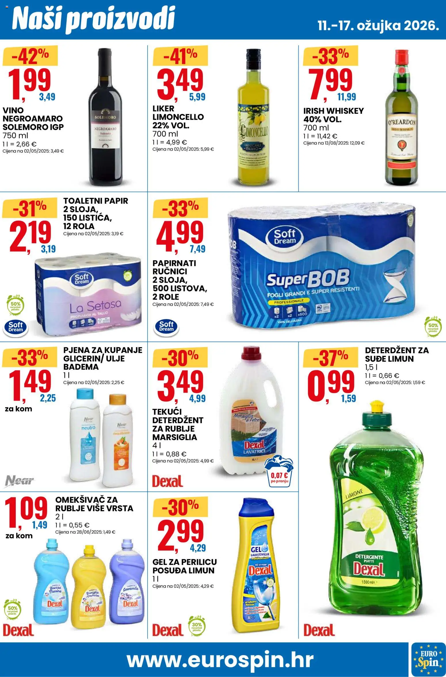 Eurospin katalog | vrijedi od 11.03.2026 | Stranica: 7 | Proizvodi: Ulje, Papirnati ručnici, Liker, Tekući deterdžent