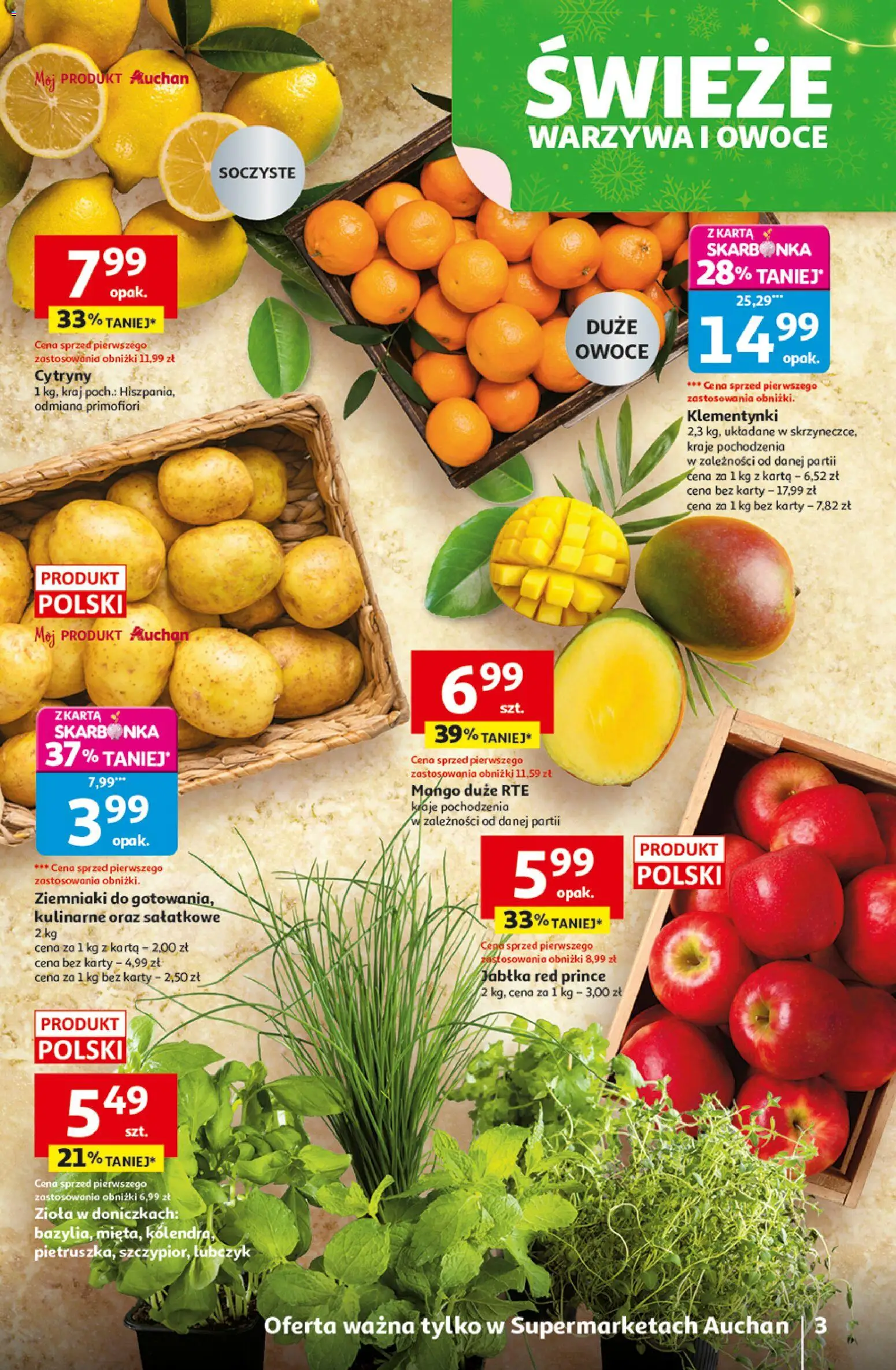 Auchan Gazetka od 18.12.2025 | Strona: 3 | Produkty: Karta, Lubczyk, Ziemniaki, Warzywa